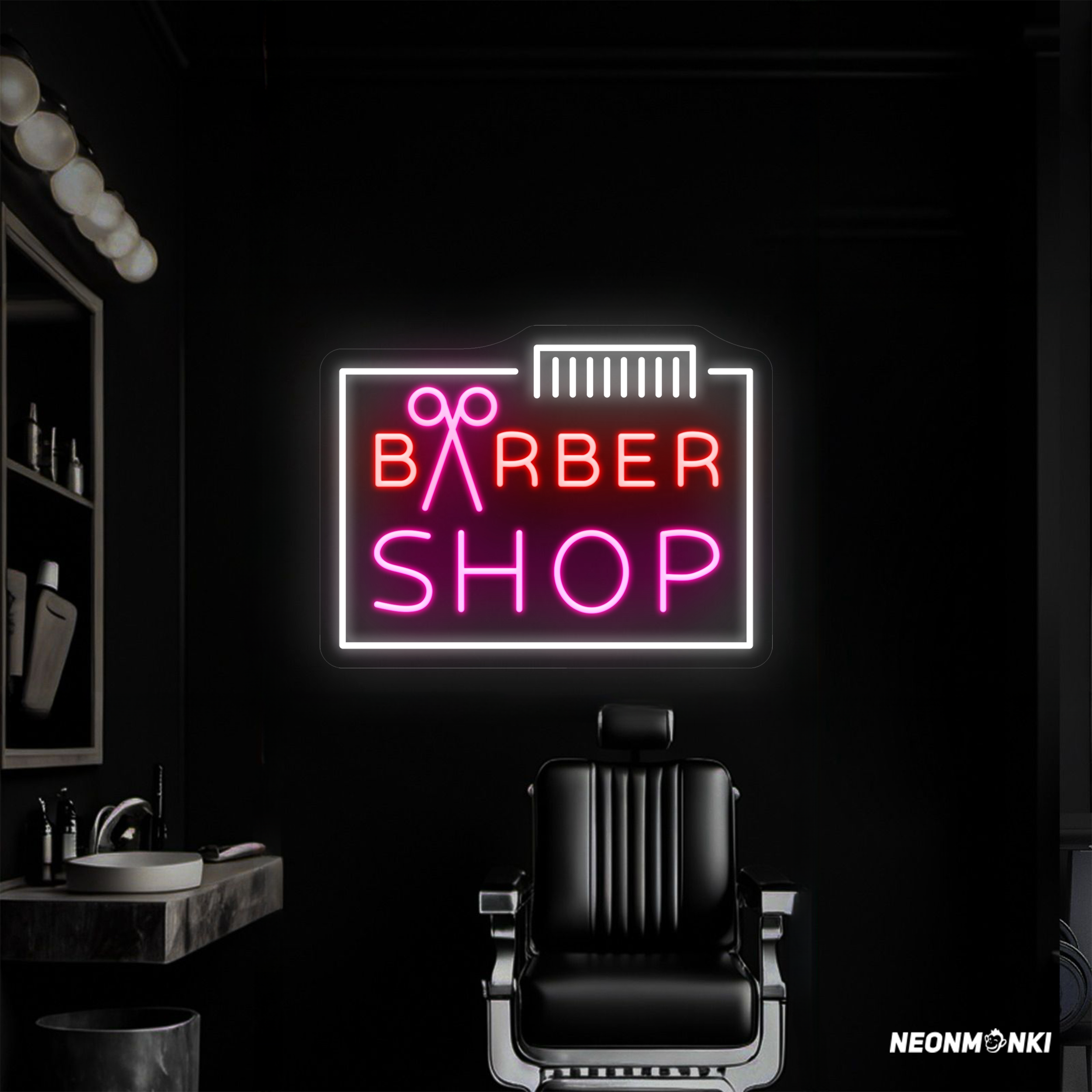 Leuchtschild "Barber Shop" Neon Sign mit Kamm & Schere - NEONMONKI