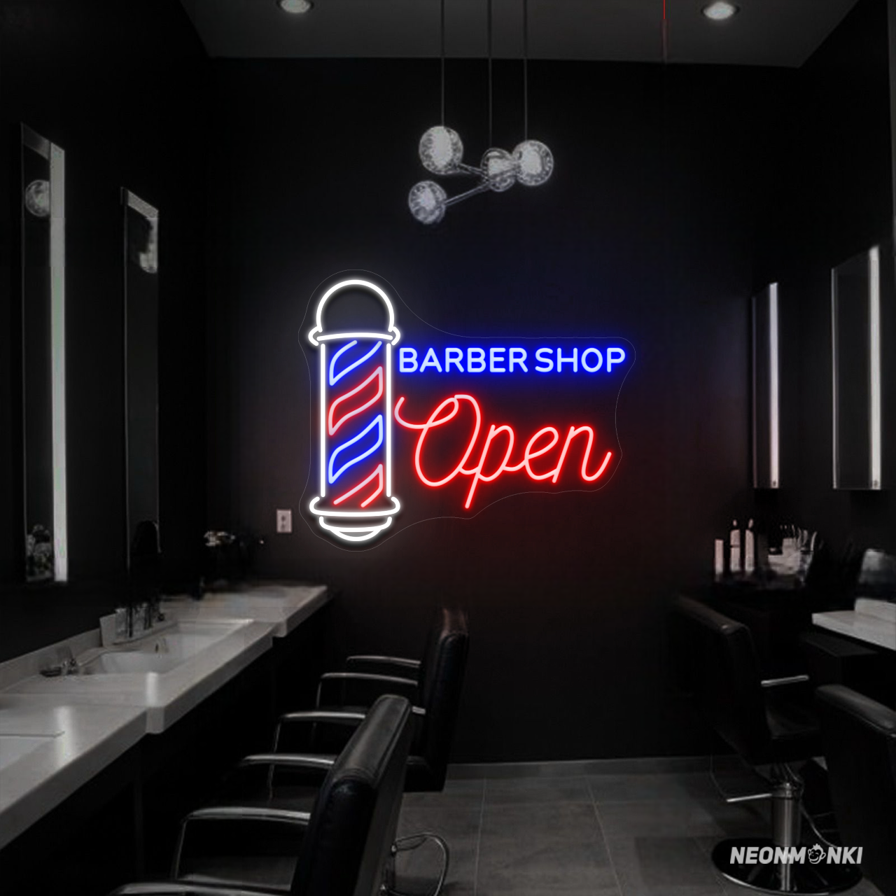Open Schild LED "Barbershop Open" Logo Schild für den Salon - NEONMONKI