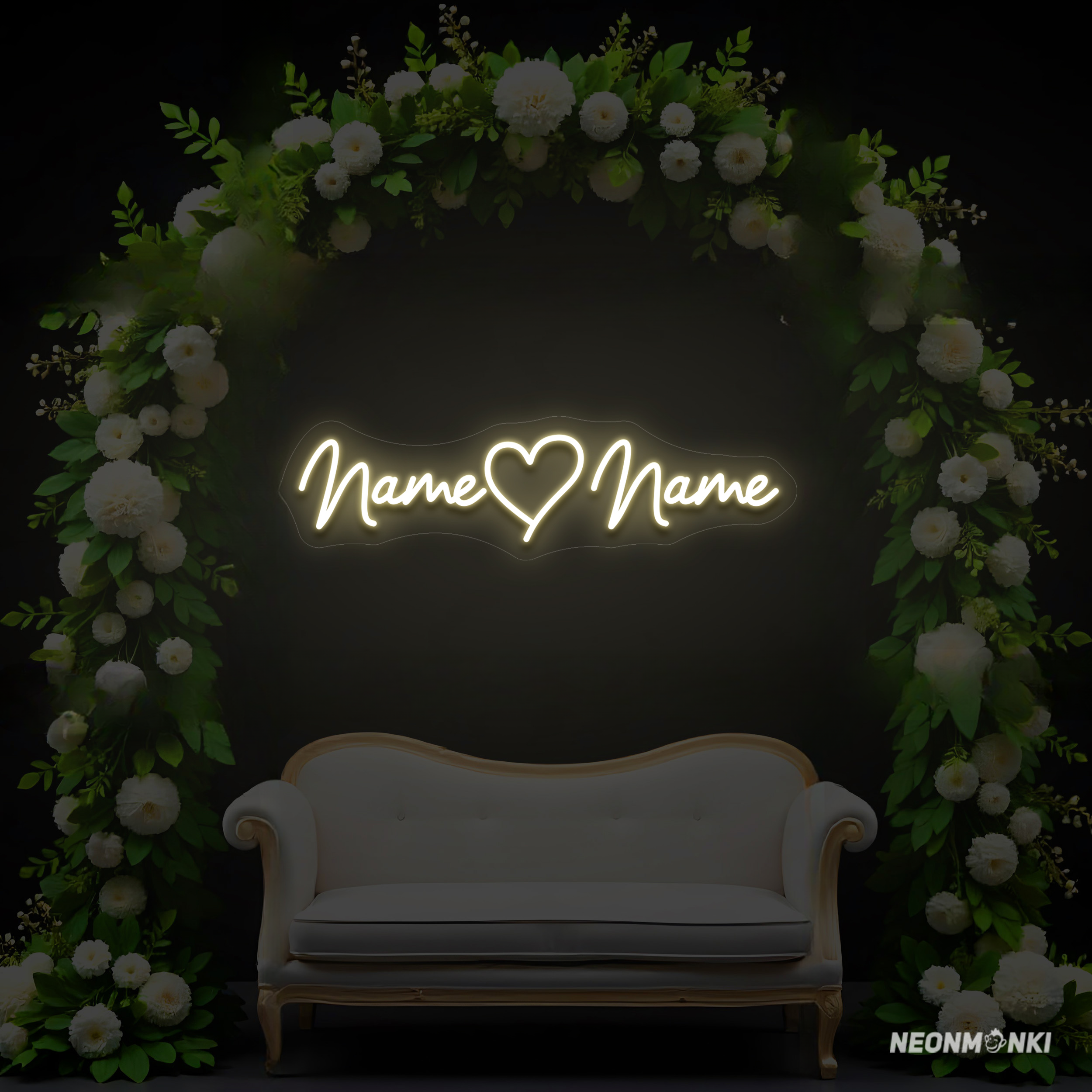 Euer Liebesbekenntnis in Licht verewigt – personalisiertes Neon LED Herzschild für die Hochzeit