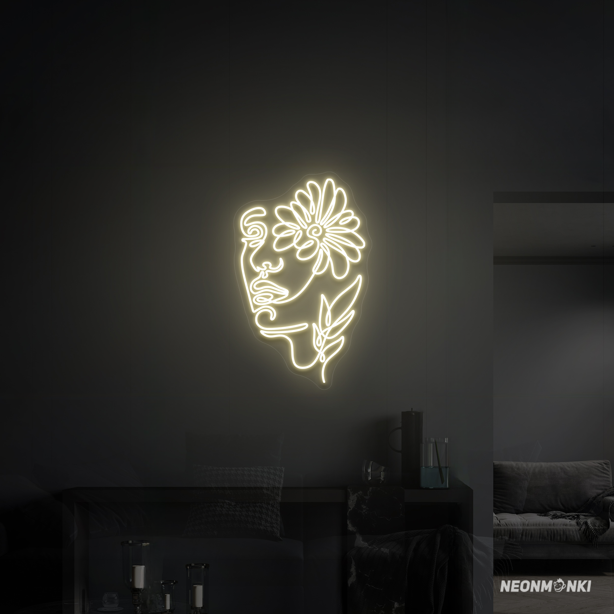 Neon LED Licht Woman Flower Face – Lichtkunstwerk - NEONMONKI