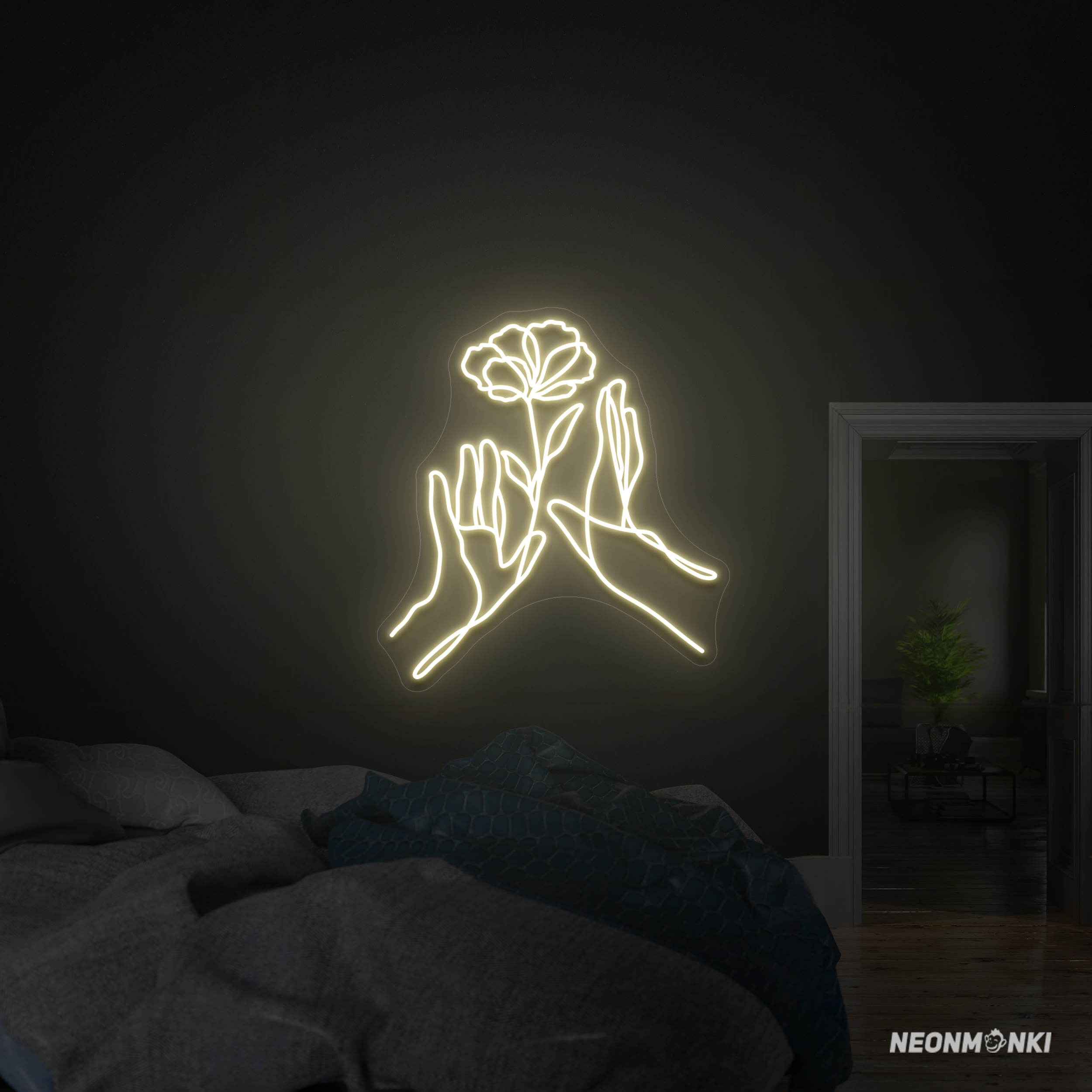 Neon LED Schilder Kunst Flower Hands – Elegante Lichtkunst -NEONMONKI