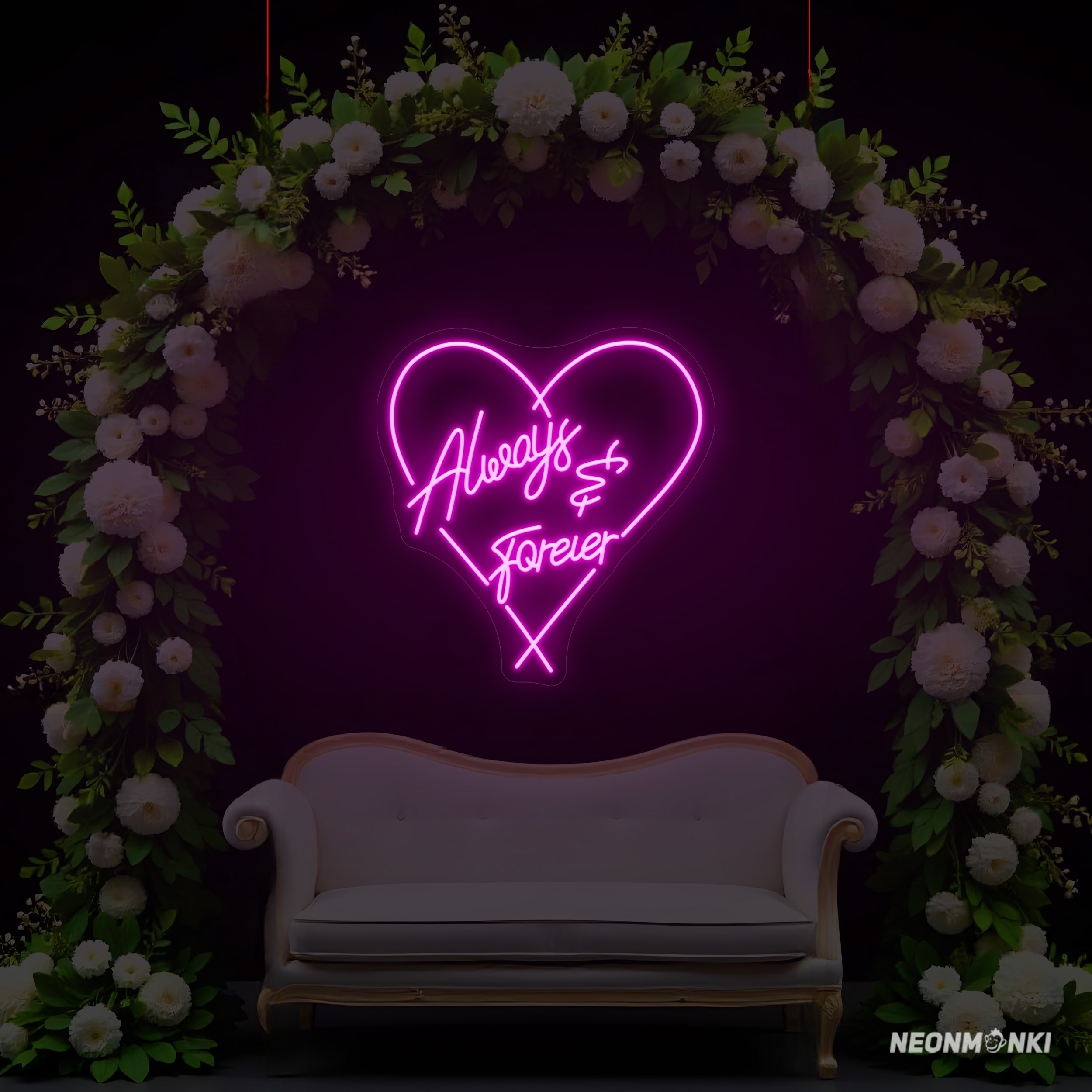 Handgefertigtes Neon LED Wedding – "always & forever" Heart in Pink