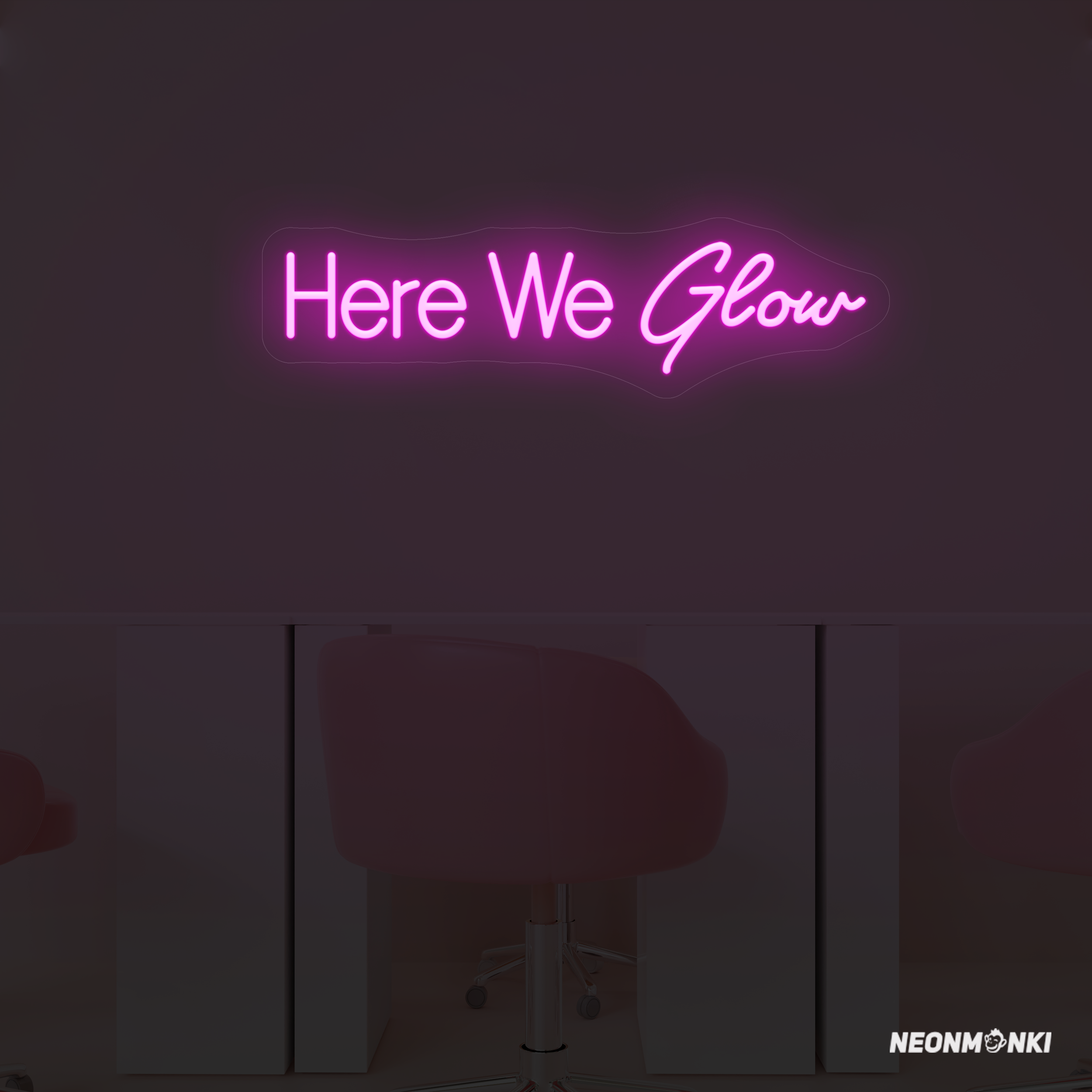 Neon LED Leuchtschrift "Here We Glow" Elegante Neon Schrift - NEONMONKI