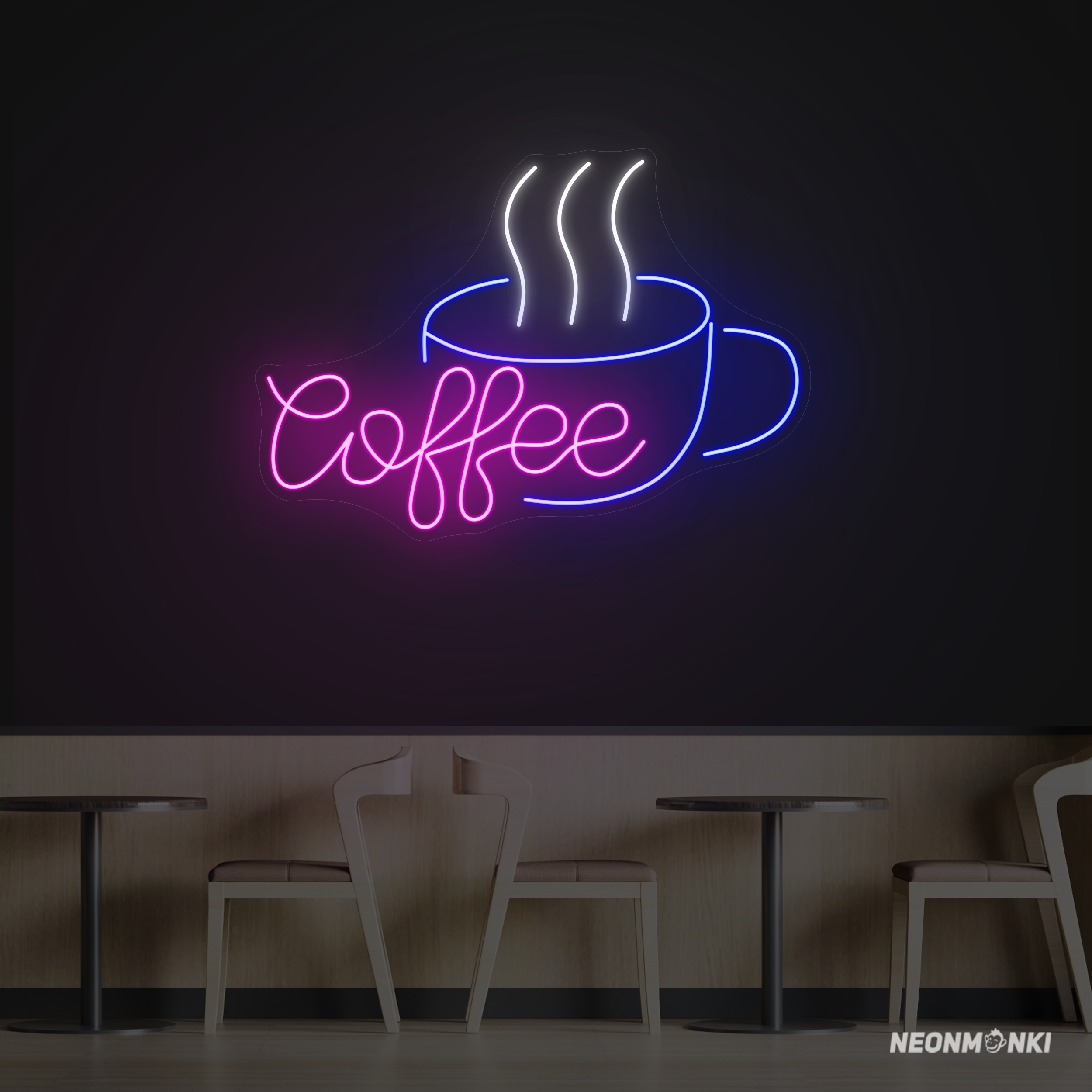 LED Schild Coffee + Kaffeetasse Kaufen Neon Pink Blau Kaltweiß - NEONMONKI