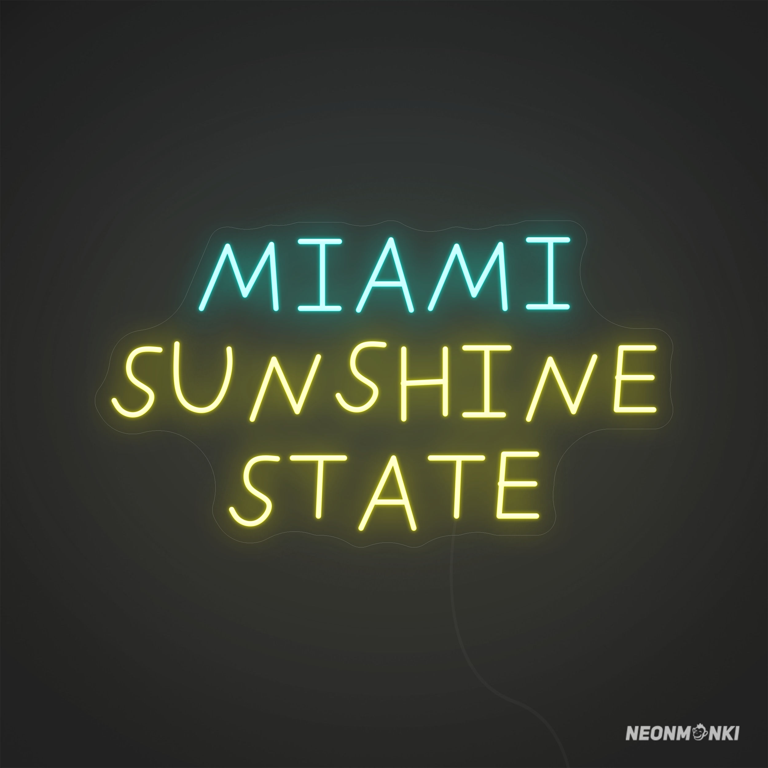 Miami Sunshine State- Dein handgefertigtes Neon LED Travel in Türkis und Gelb – Frische Leuchtschrift für sonnige Stimmung