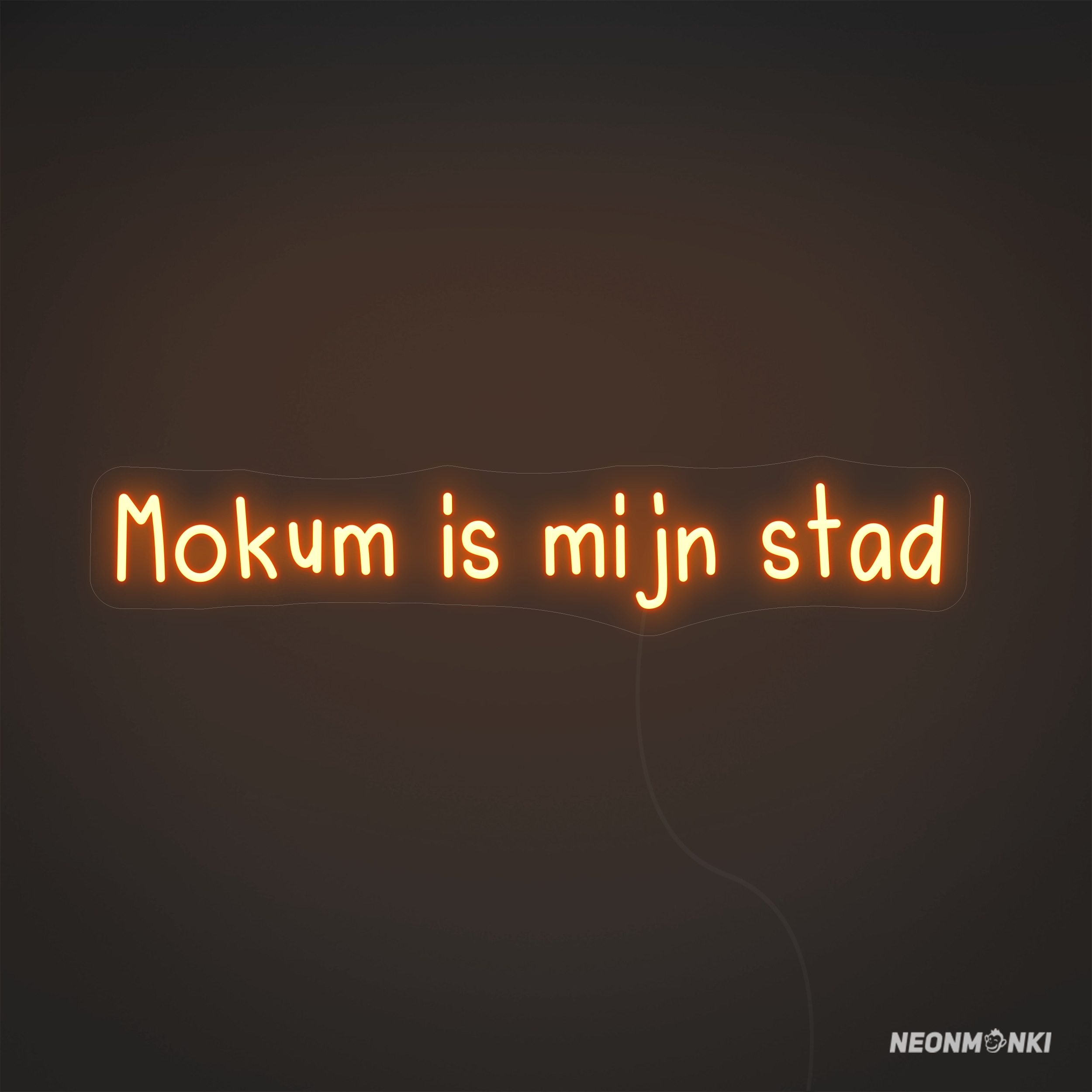 „Mokum is mi jn stad“ – Handgefertigtes Neon LED Leuchtschild in leuchtendem Orange