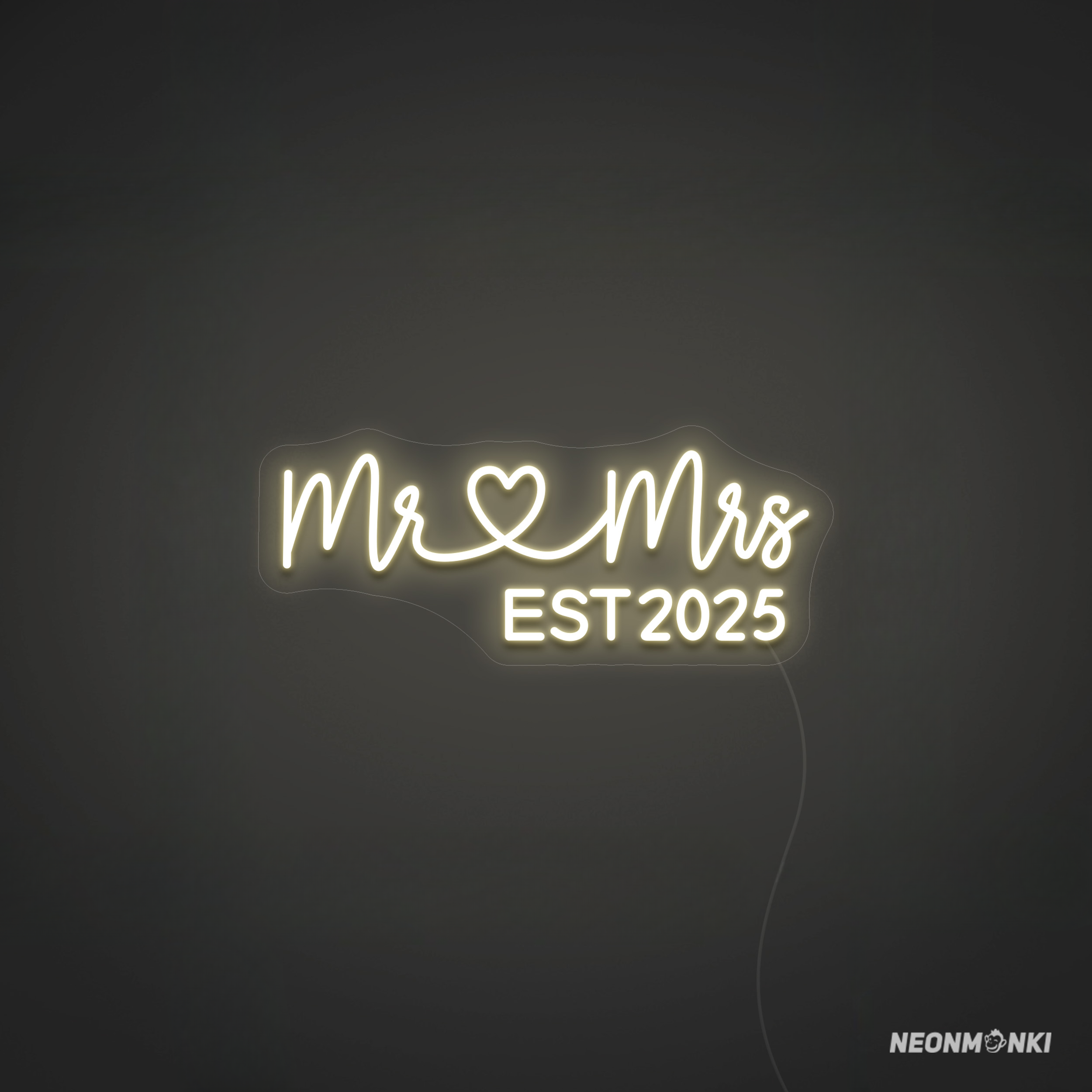 Mr and Mrs est. 2025 – Handgefertigtes Neon LED Leuchtschild in Warmweiß
