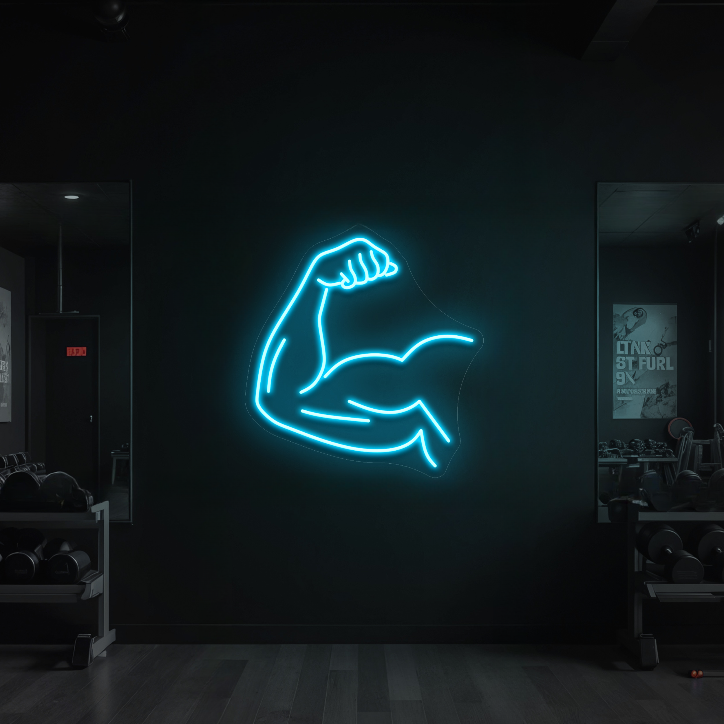 LED Leuchtschild Gym "Bizeps" Neon Schild in Blau - NEONMONKI