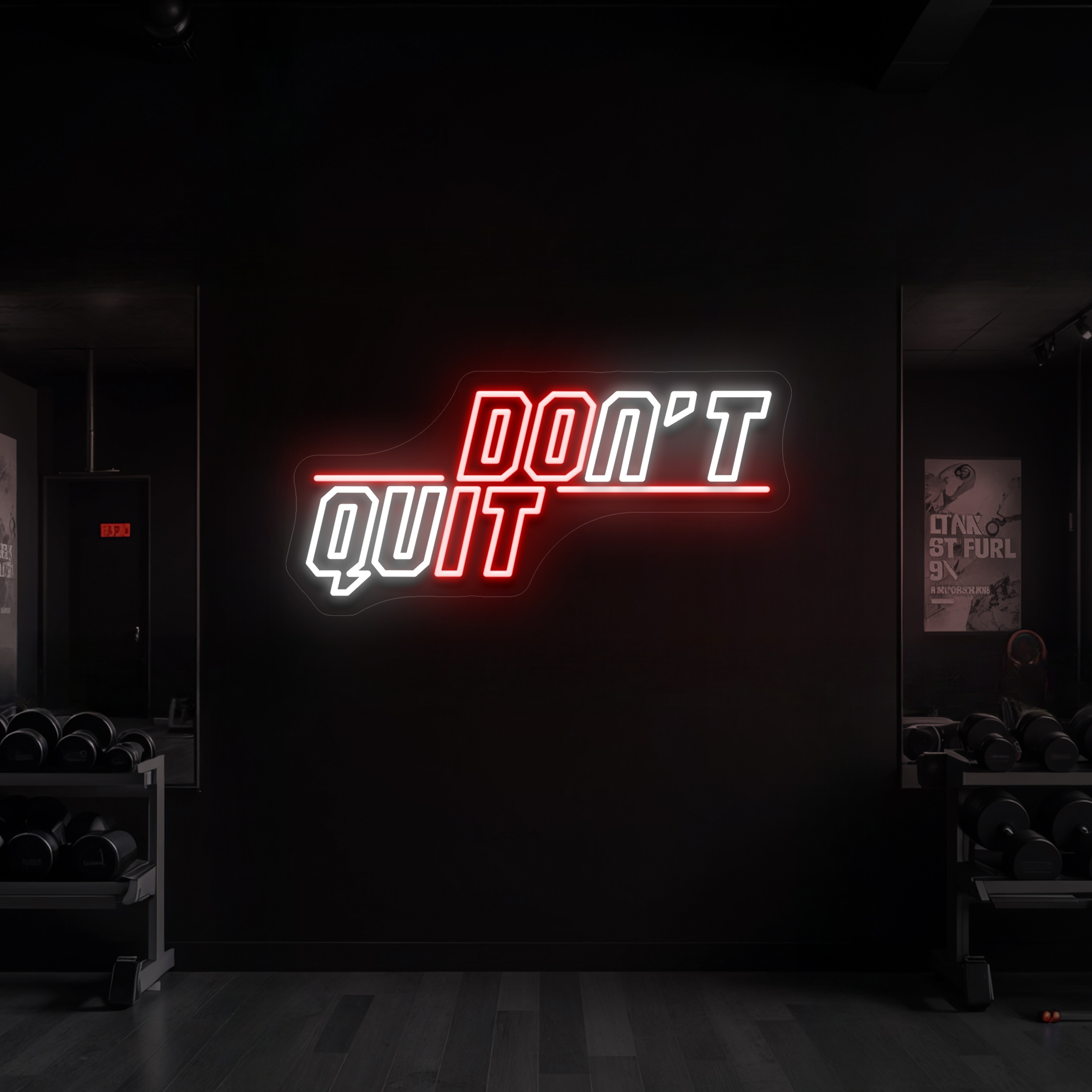 Neon LED Gym "Don't Quit" Neon Schilder in Kaltweiß & Rot - NEONMONKI