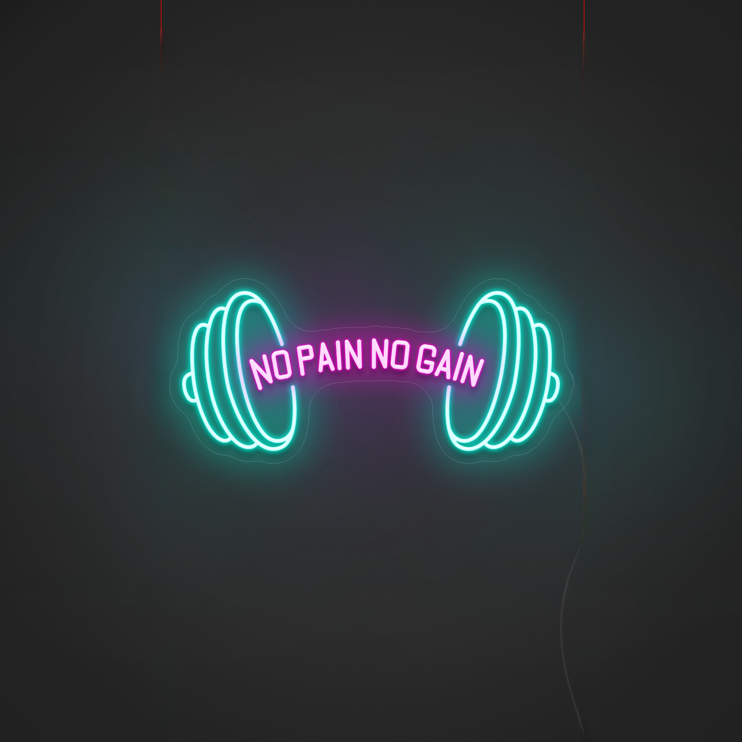 LED Neon GYM - Hantel mit "No Pain No Gain" Neon Schild -NEONMONKI