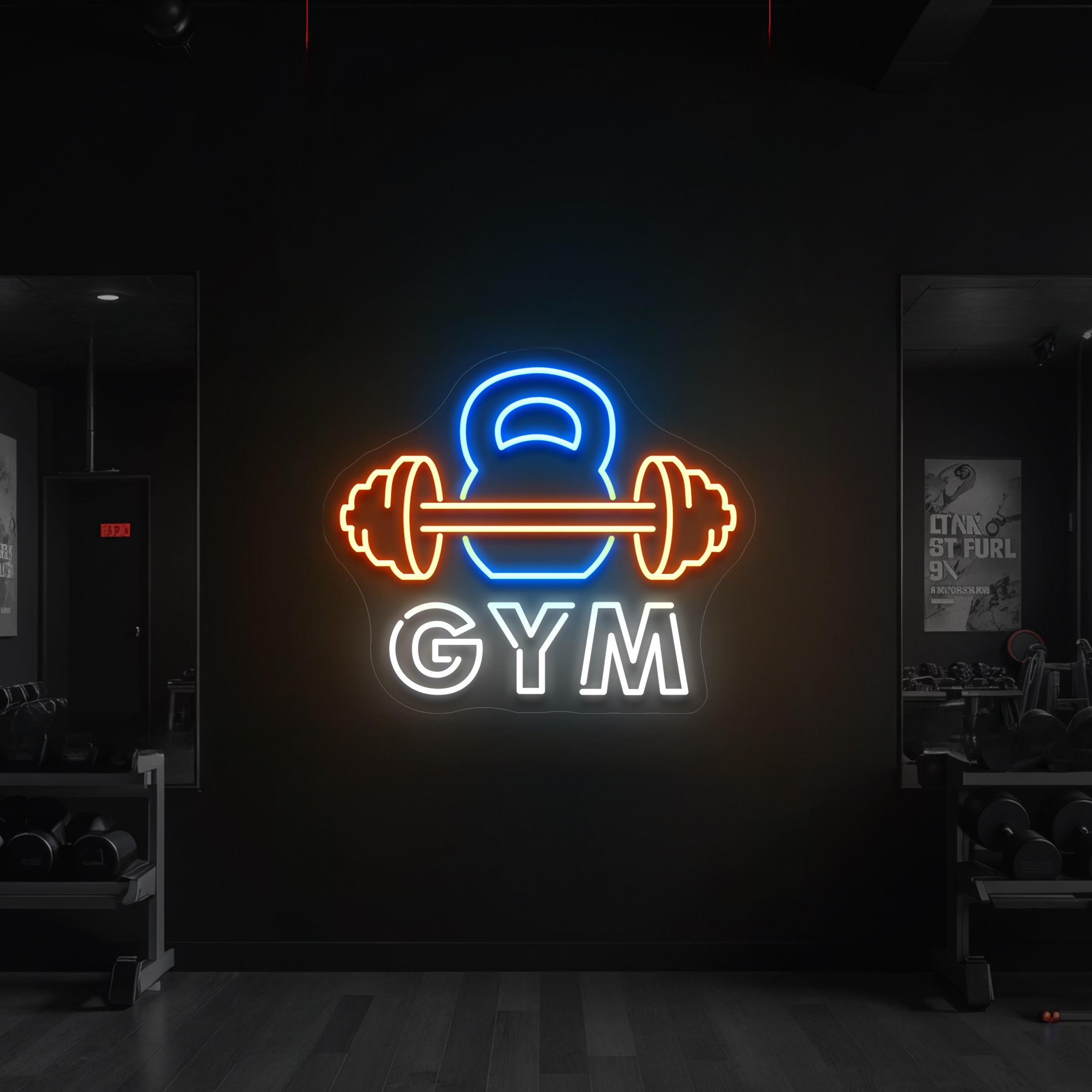 Neon LED GYM - "Hanteln" in Blau, Orange & Gelb - NEONMONKI