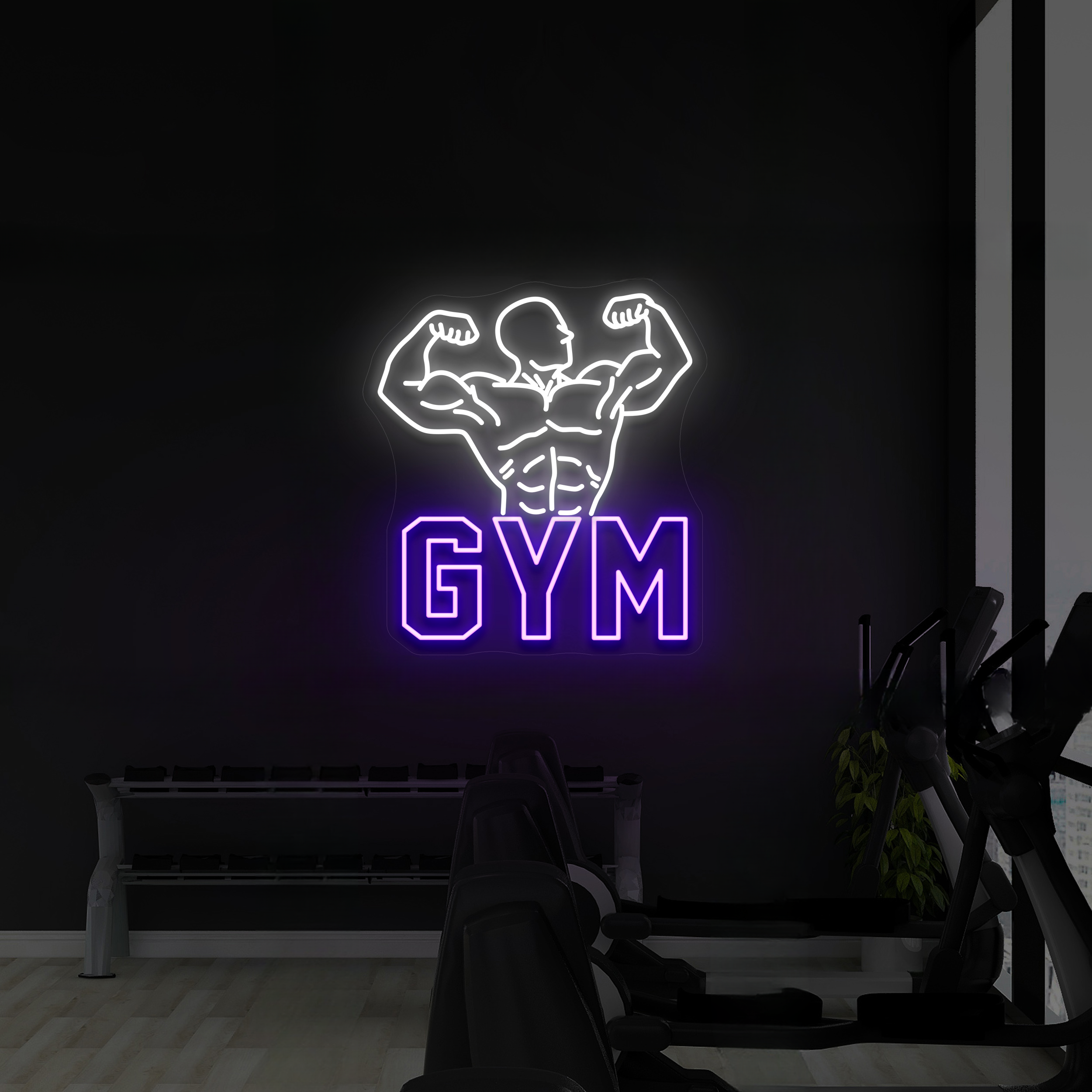 Neon LED "Muskeln Gym" Neon Licht in Kaltweiß & Lila - NEONMONKI