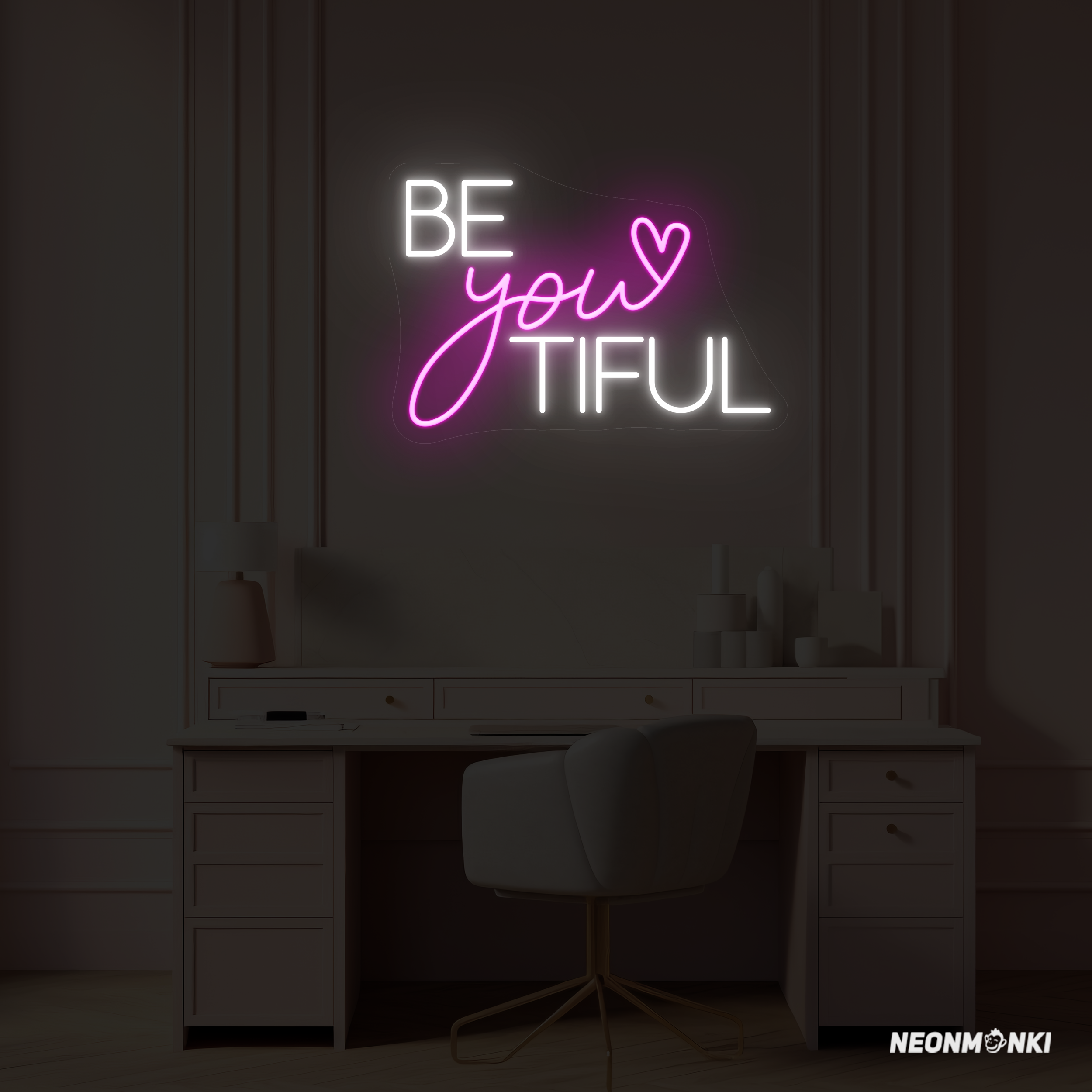 Neon LED Design "Be You Tiful" Leuchtschrift in Pink - NEONMONKI