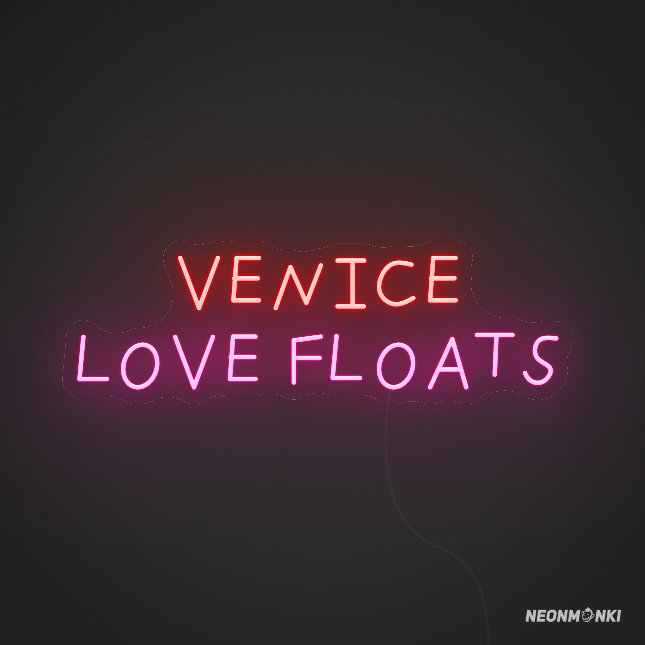Venice Love Floats- Dein handgefertigtes Neon LED Travel in Pink und Orange – Romantische Leuchtschrift für stilvolle Neon Wanddeko