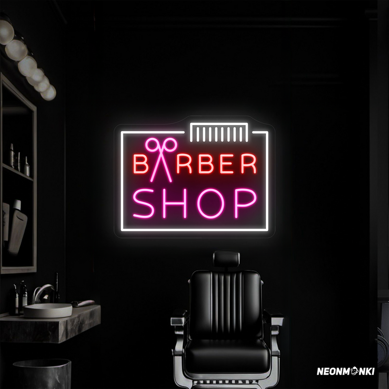 „Barber Shop“ Neon LED – Stilvolles Leuchtschild mit Kamm & Schere