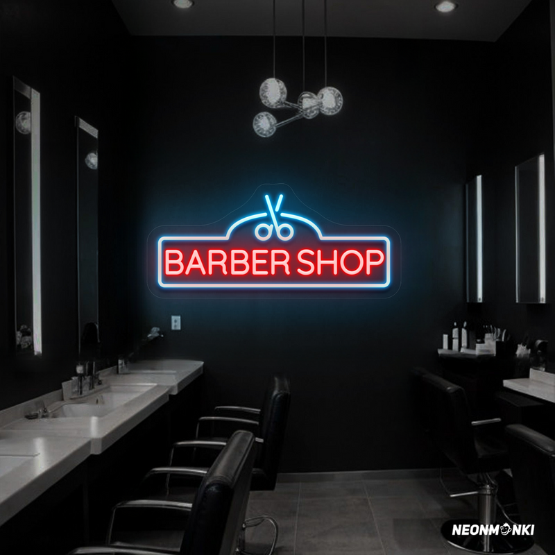 „Barbershop“ Neon LED – Stilvolles Leuchtschild mit Scheren-Design