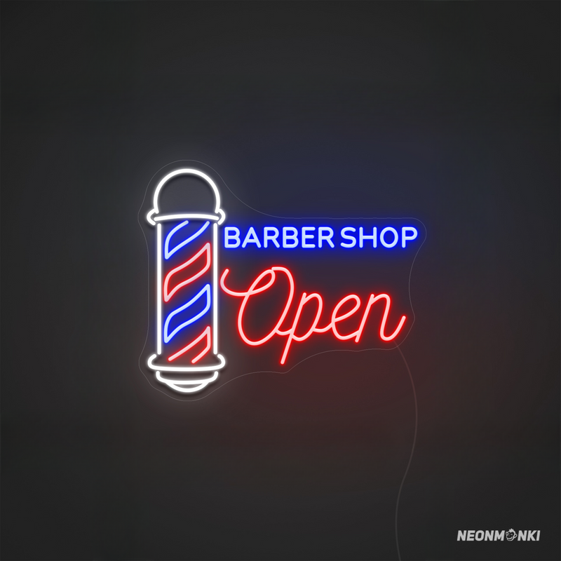 Open Schild LED "Barbershop Open" LED Logo für Friseur Salon