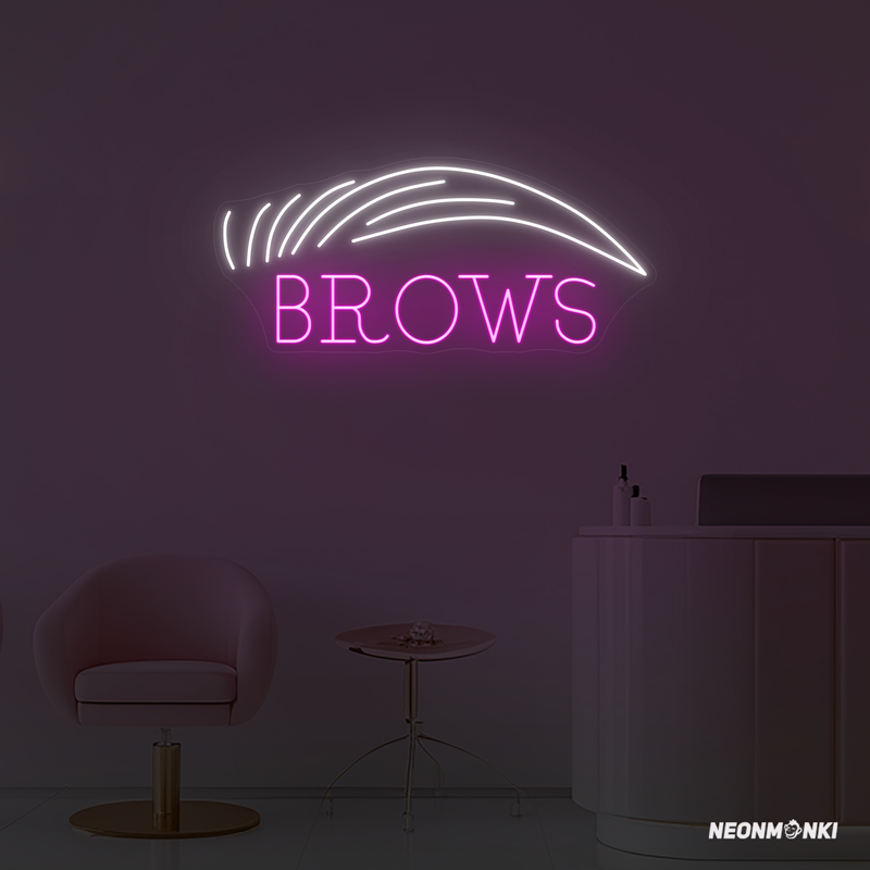 "Brows" mit Augenbraue – Neon LED Leuchtschild in Pink & Kaltweiß