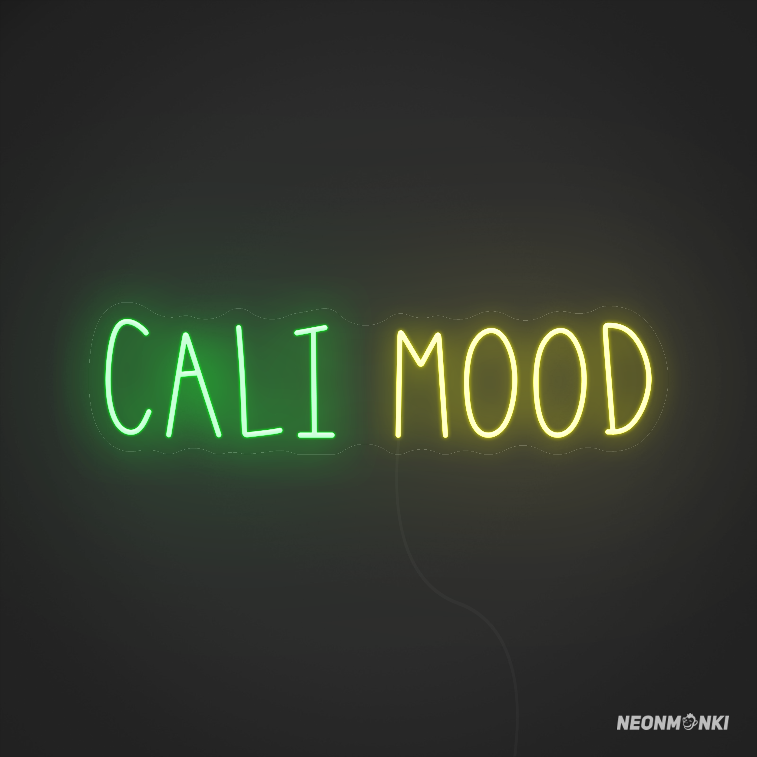 Cali Mood- Dein handgefertigtes Neon LED Travel in Grün und Gelb – Frisches Leuchtschild für entspannte Vibes
