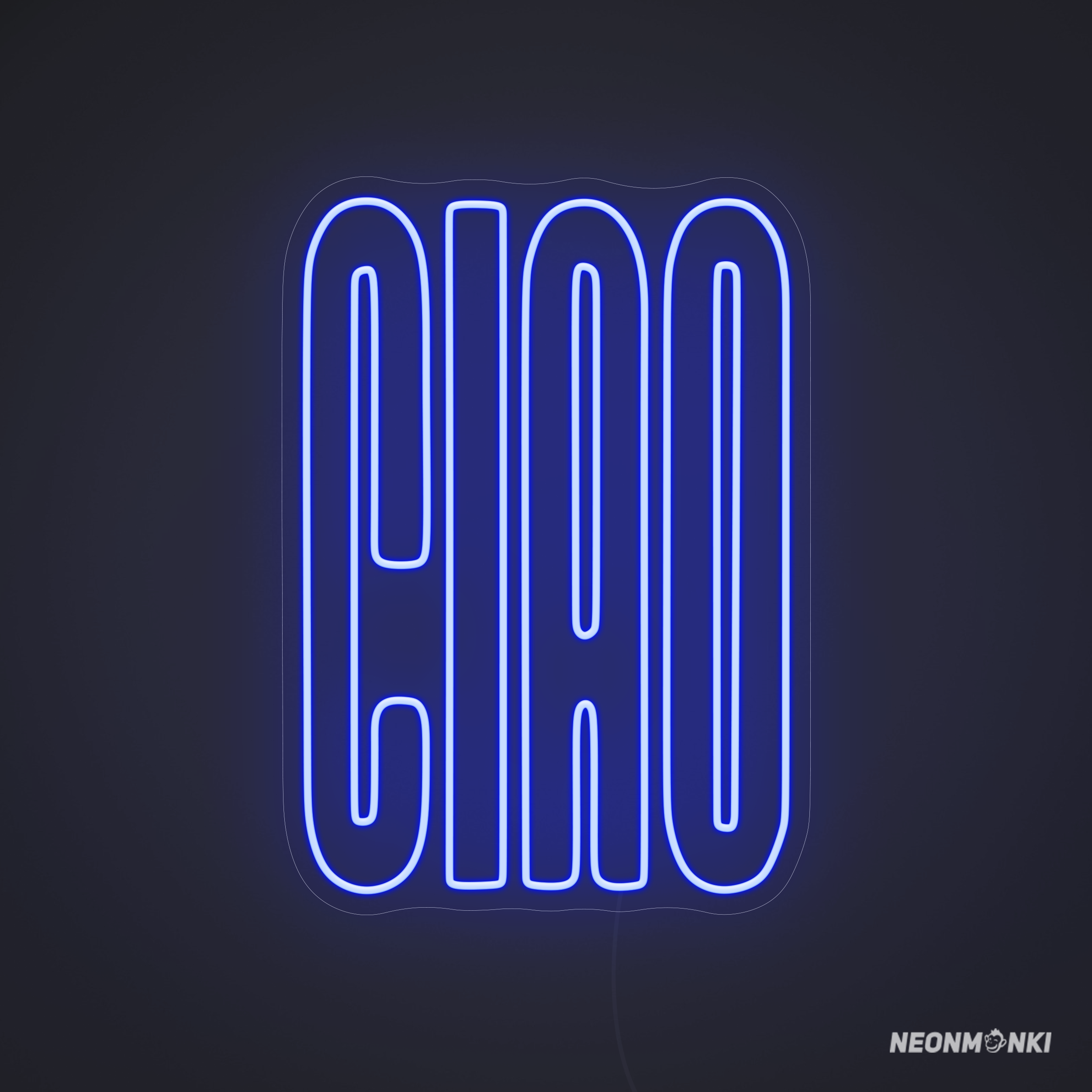 Ciao in Blau – Stilvoller Abschiedsgruß als Neonlicht