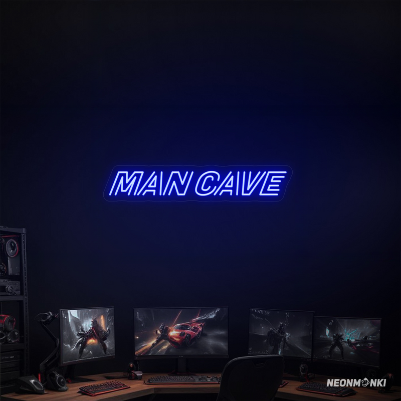 Dein Rückzugsort, dein Style: Neon LED Schriftzug „Man Cave“ in leuchtendem Blau