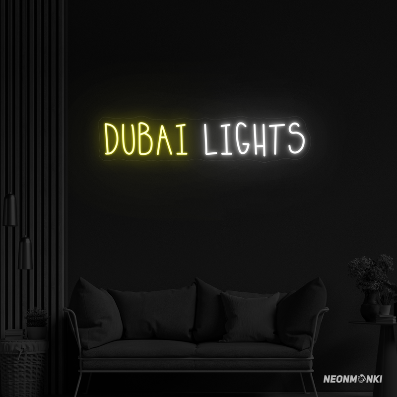 Dubai Lights- Dein handgefertigtes Neon LED Travel in Kaltweiß und Gelb – Eleganz trifft Effizienz in deiner Neon Wanddeko