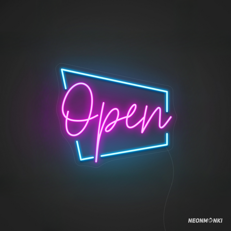 Neon Schriftzug Schild "OPEN" – Hellblau & Pink