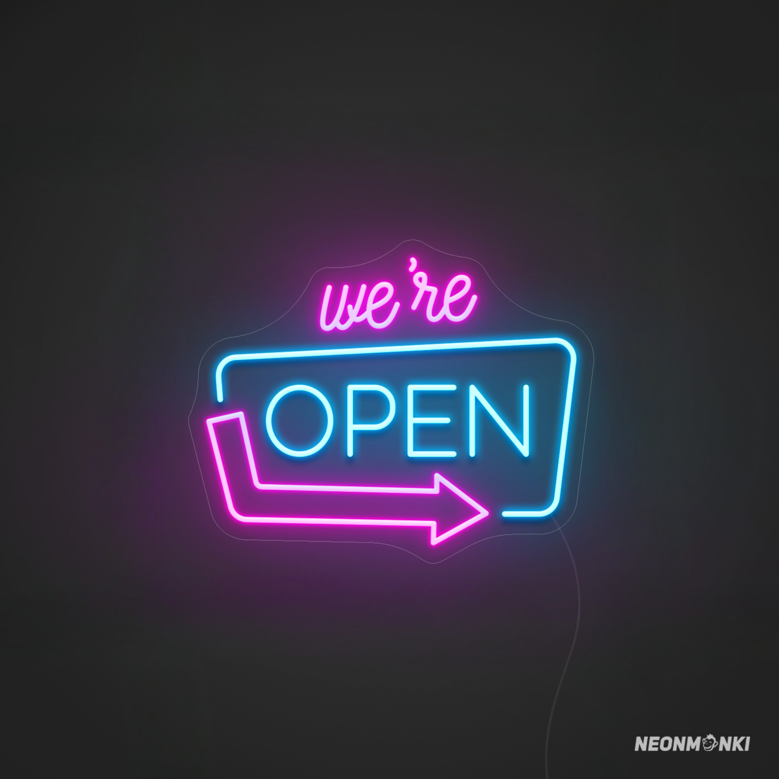 Neon LED Schild "We’re OPEN!" – Pink & Hellblau - NEONMONKI