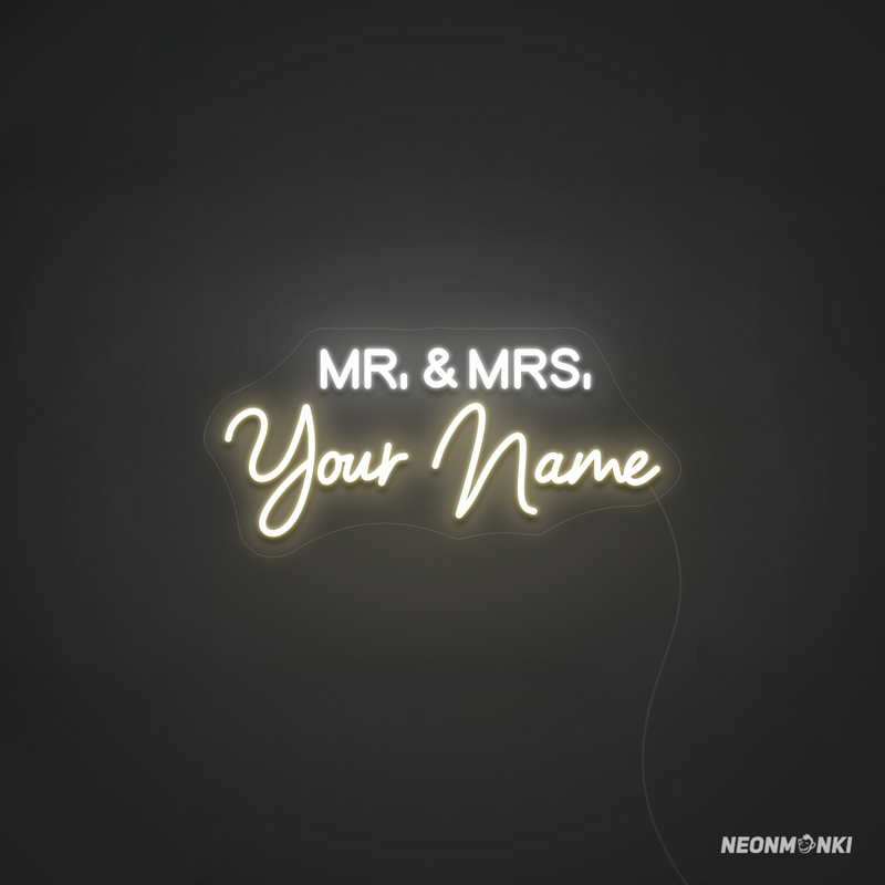 Eleganter Blickfang für den großen Tag – personalisiertes Neon LED Hochzeits-Leuchtschild "Mr & Mrs [Dein Name]"