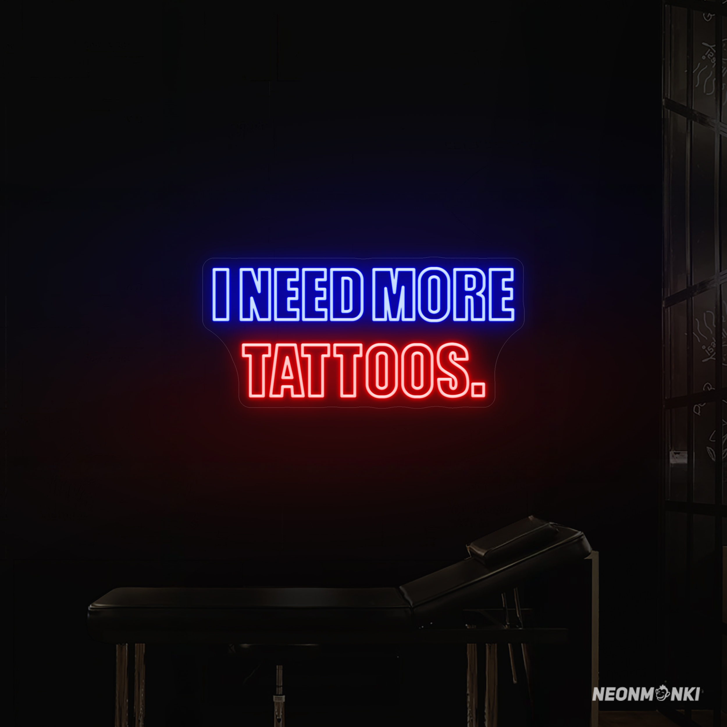 LED Schild "I need more tattoos." Neon Schild in Blau & Rot für Liebhaber