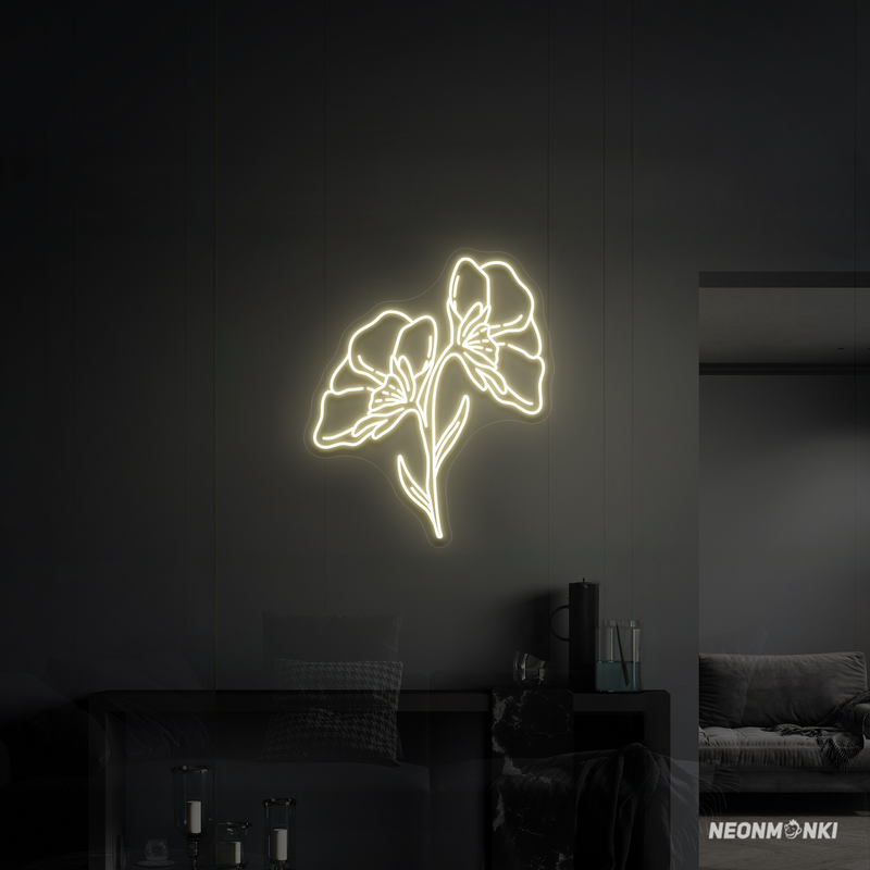 Handgefertigte Neon LED Kunst – Fine Art Flower in Warmweiß
