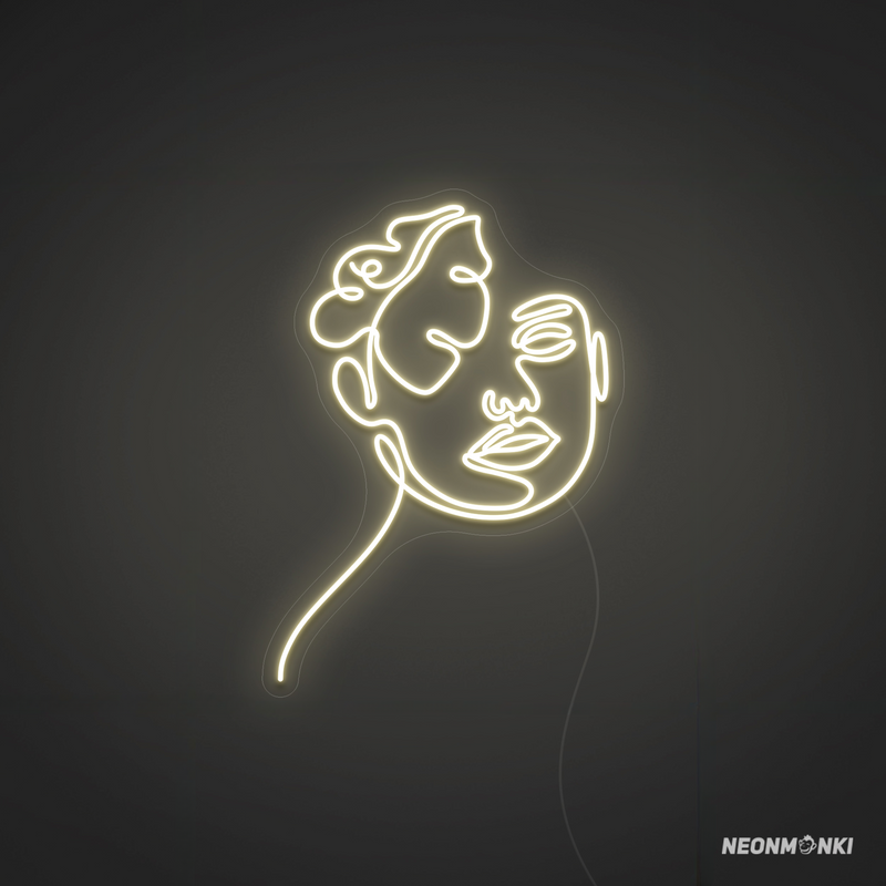 Handgefertigtes Neon LED Kunstwerk – Fine Art Woman Face in Warmweiß