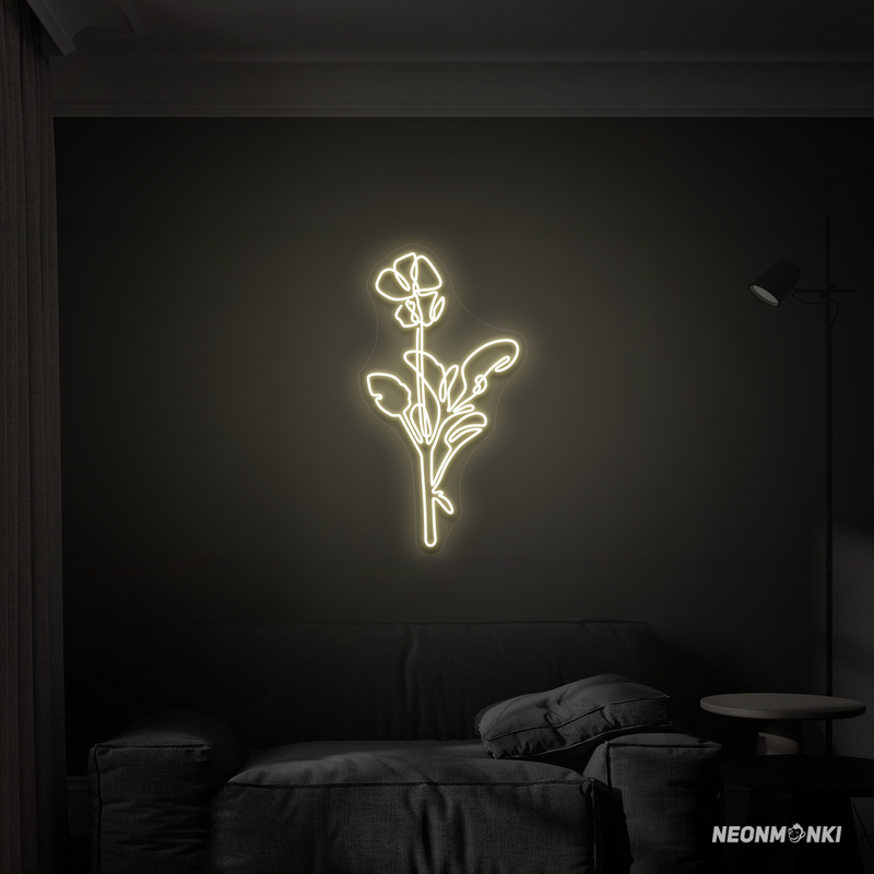 Handgefertigtes Neon LED Kunstwerk – Flower in Warmweiß