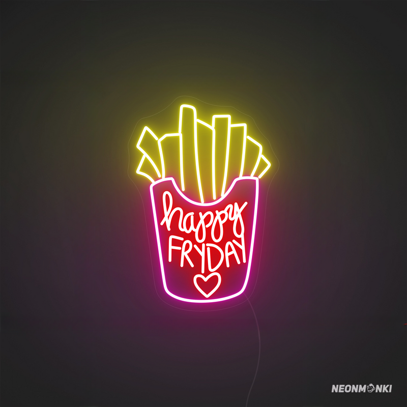 LED Leuchtschild Happy Fryday Neon LED Schild für Pommes-Deko