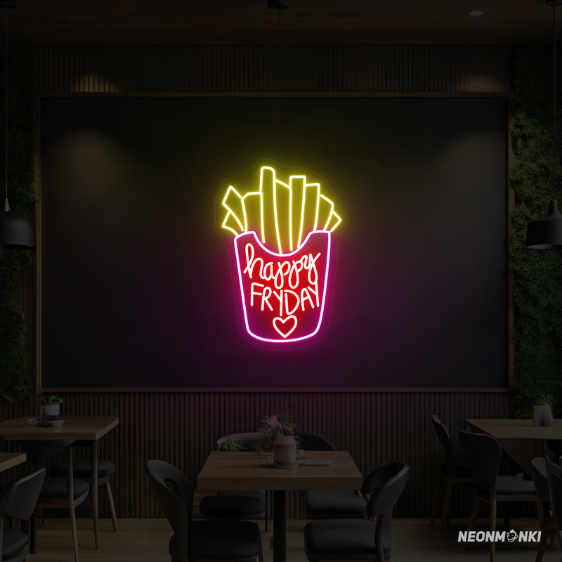 LED Leuchtschild Happy Fryday Neon LED Schild für Pommes-Deko