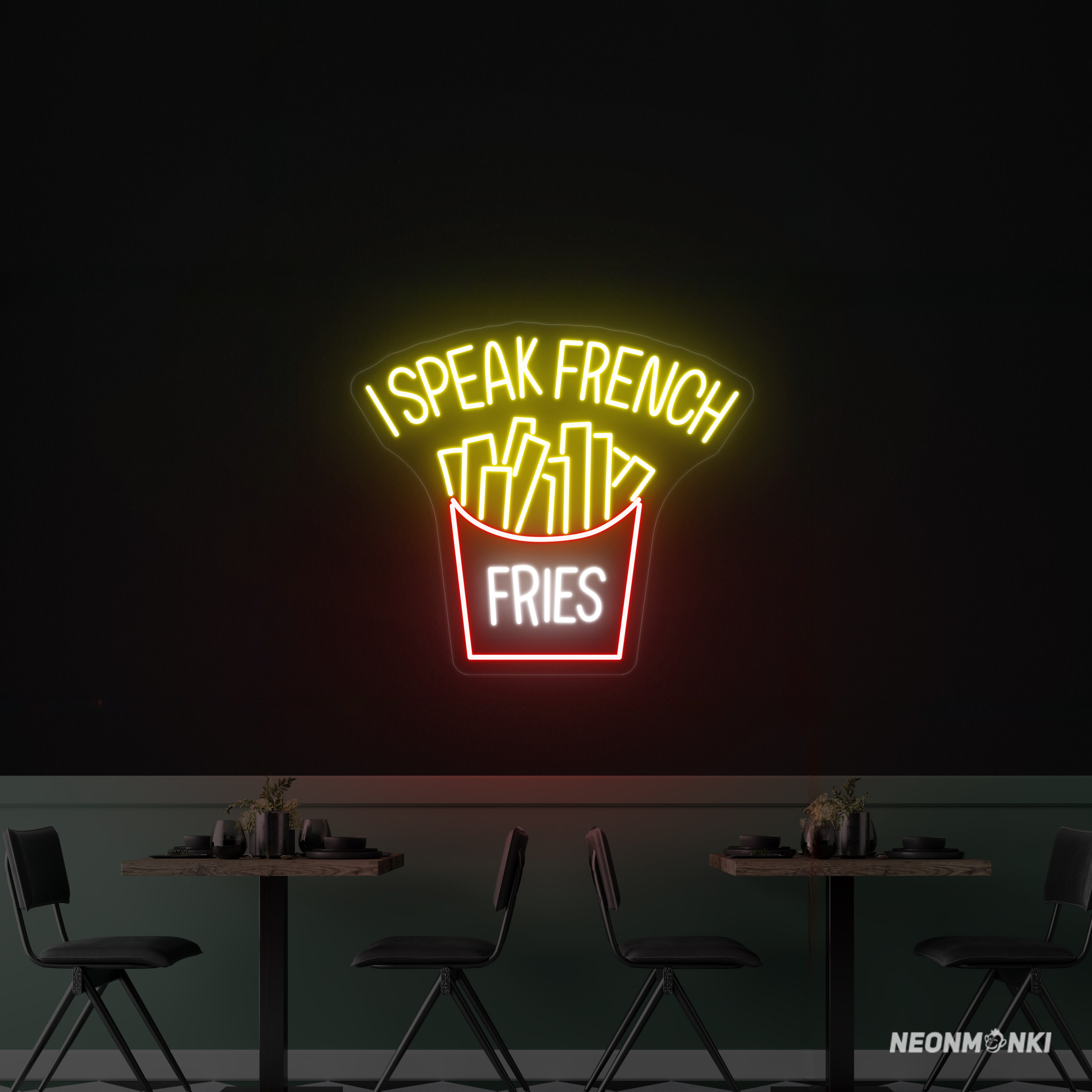 I Speak French - Fries Neon LED Leuchtschild für Pommes-Fans - NEONMONKI