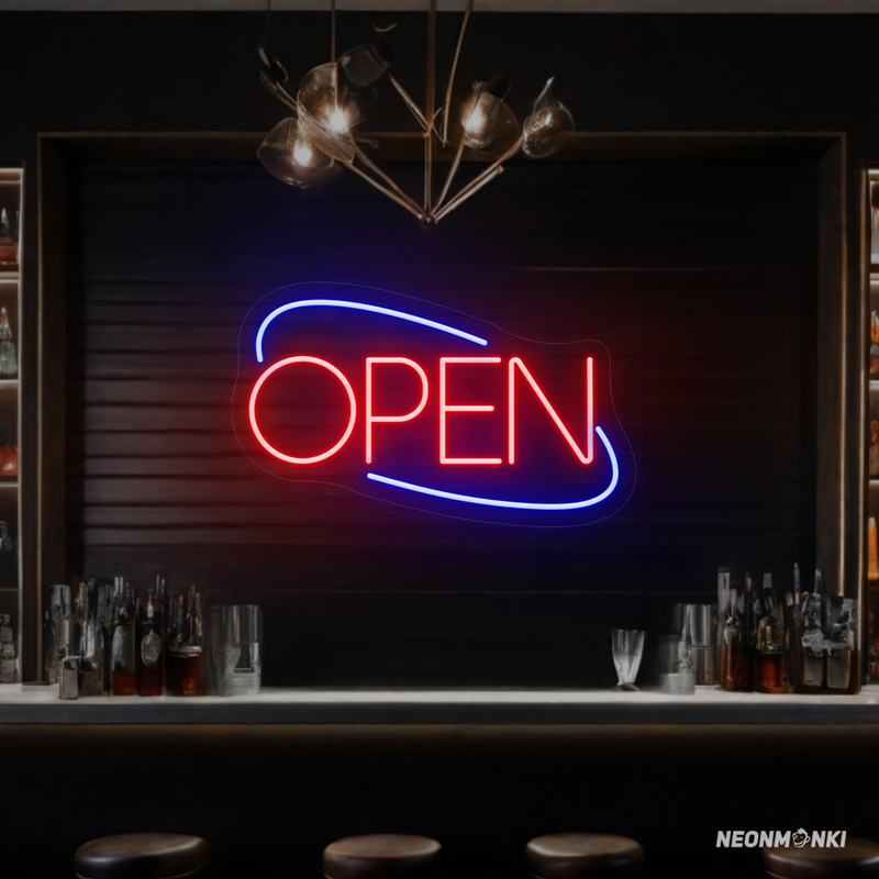 Neon LED "OPEN" – Blau & Rot für Bars & Shops