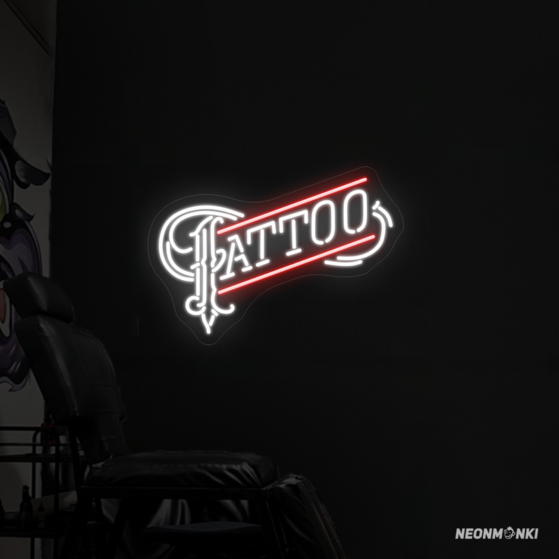 Klares Statement für Dein Studio – Neon LED „TATTOO“-Design in Kaltweiß & Rot
