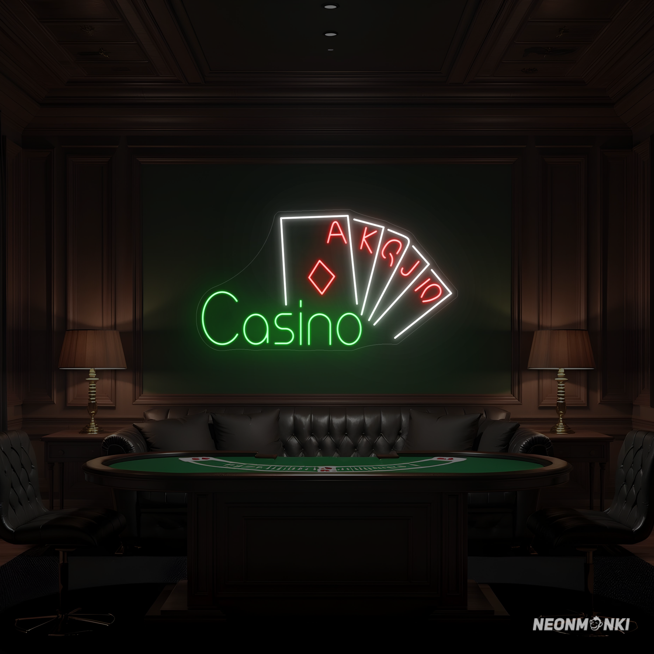 Neon LED CASINO Schild mit Karten – Exklusive Deko von NEONMONKI