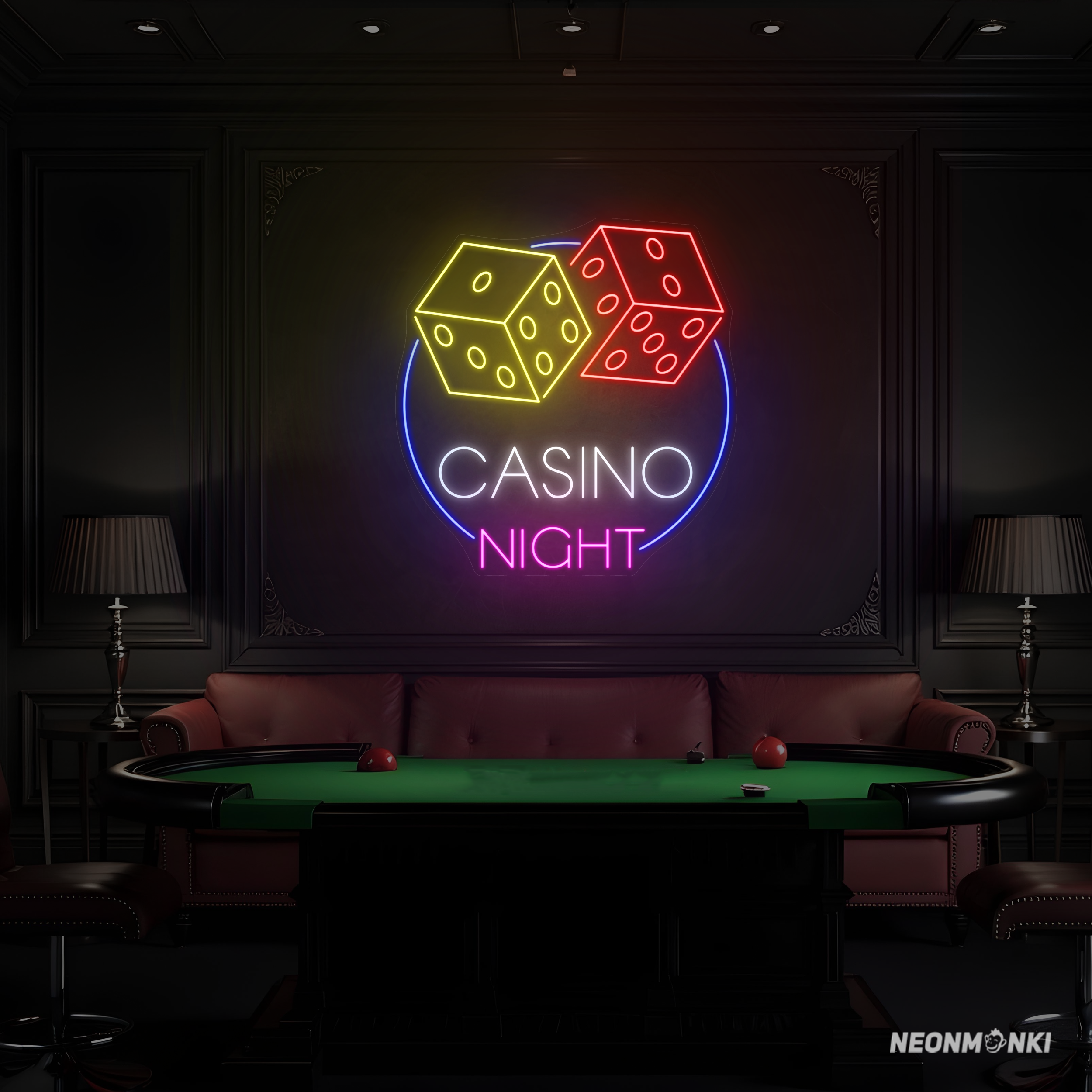 Neon Würfel Leuchtschild – Design deine Casino Nacht mit NEONMONKI