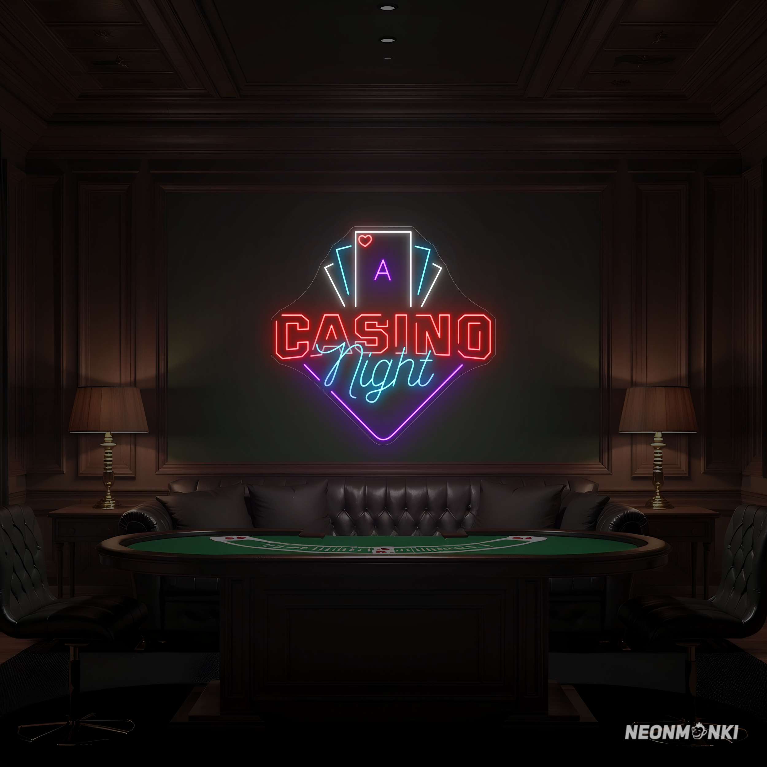 Poker Neon LED CASINO Night – Dein Pokertisch braucht NEONMONKI