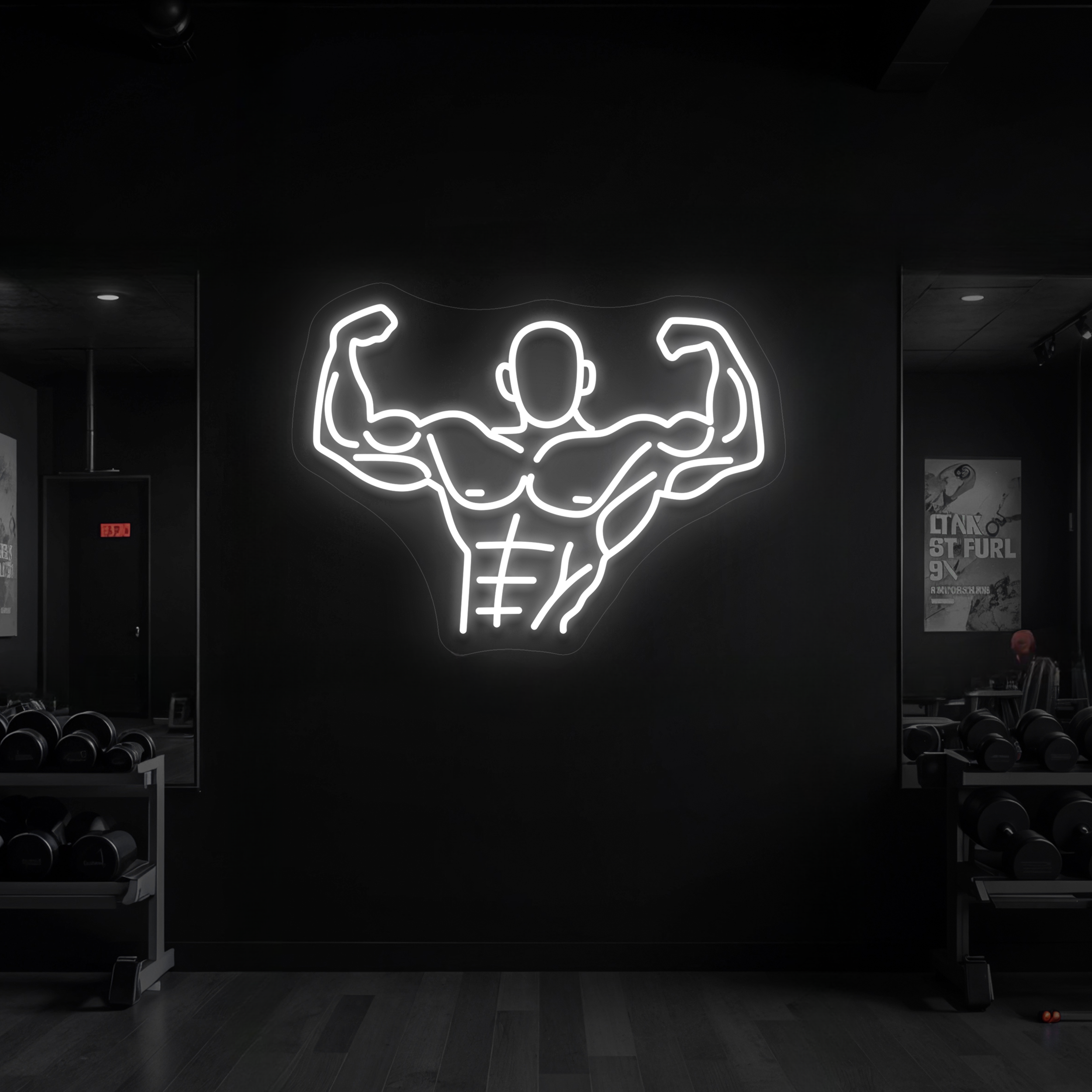 Leuchtschilder Gym "Bodyuilder" Neon LED in Kaltweiß - NEONMONKI