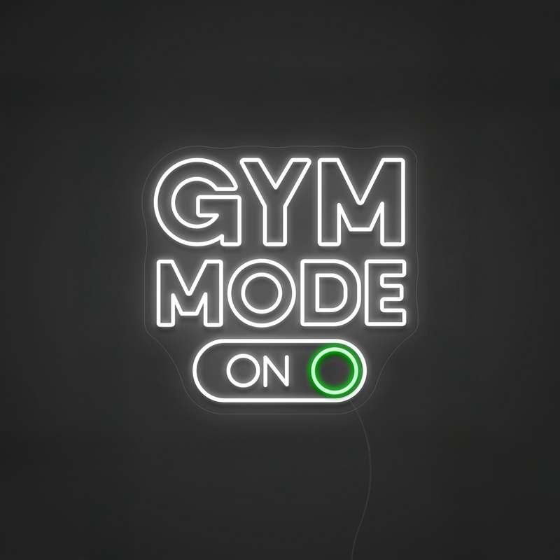 Neon LED Logo "Gym Mode On" - LED Schild für Gym in Kaltweiß & Grün