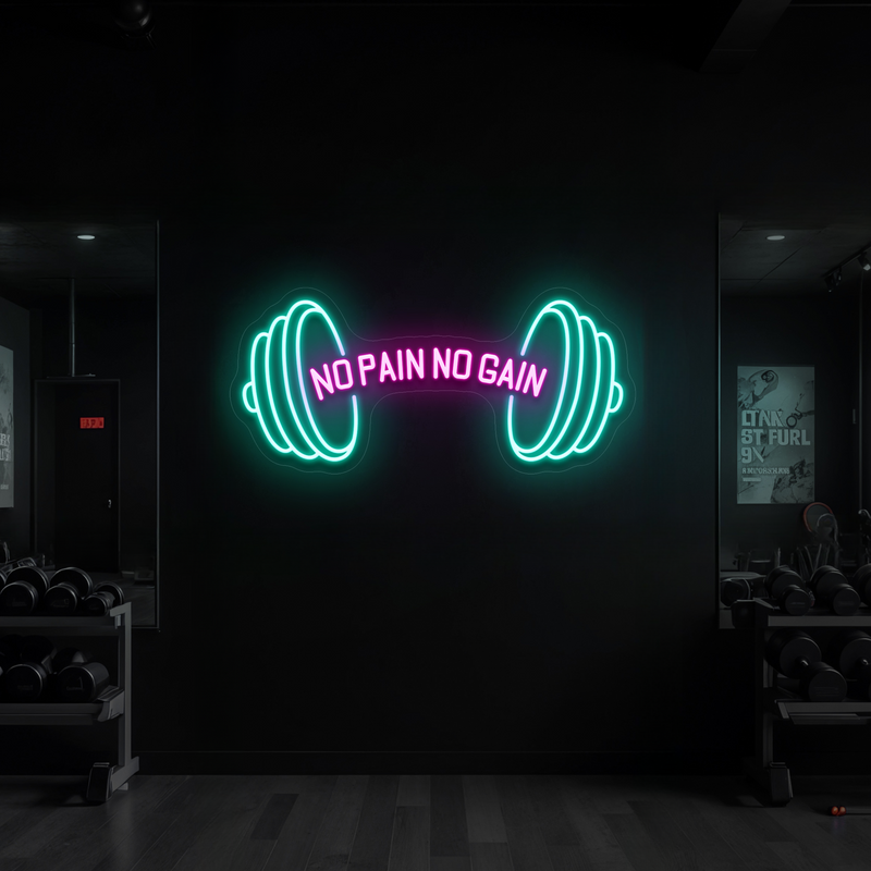 LED Neon Gym - Hantel mit "No Pain No Gain" - Neon Schild Perfekte für Gym