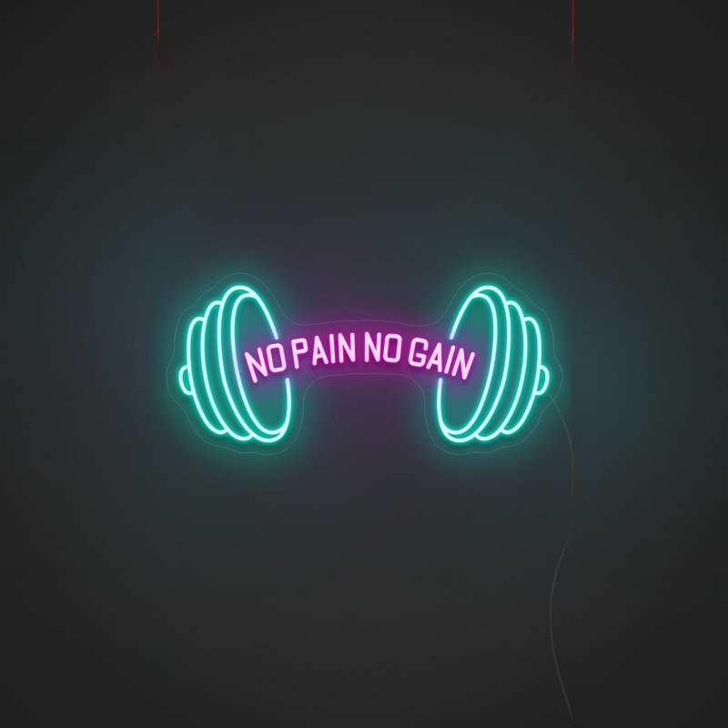 LED Neon Gym - Hantel mit "No Pain No Gain" - Neon Schild Perfekte für Gym