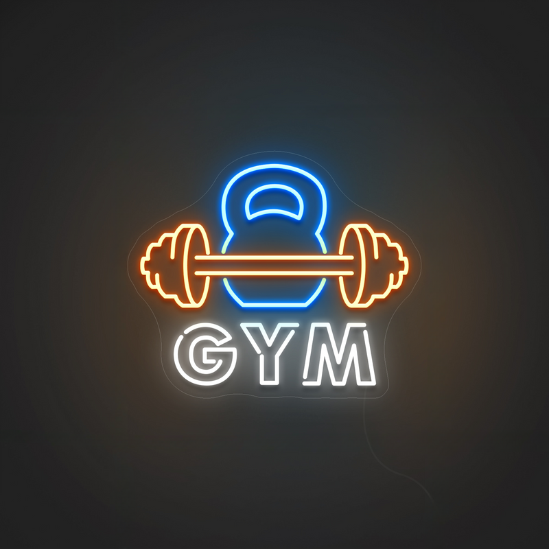 Neon LED Gym - Hanteln in Blau, Orange & Gelb