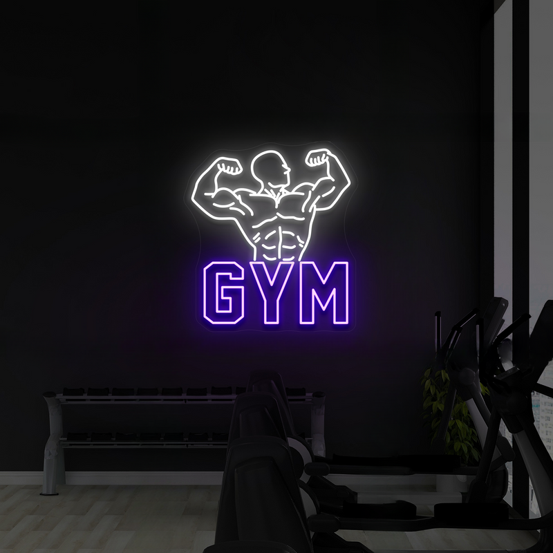 Neon LED "Muskeln Gym" - Neon Licht in Kaltweiß & Lila