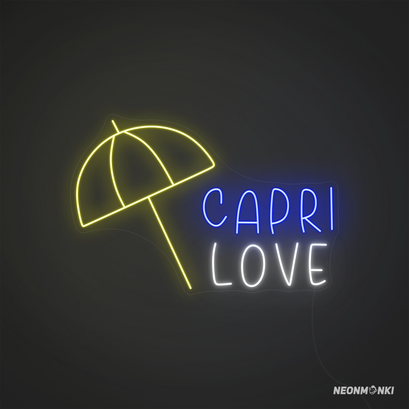 Neon LED „capri love“ – Handgefertigtes Neonschild in Gelb, Kaltweiß und Blau