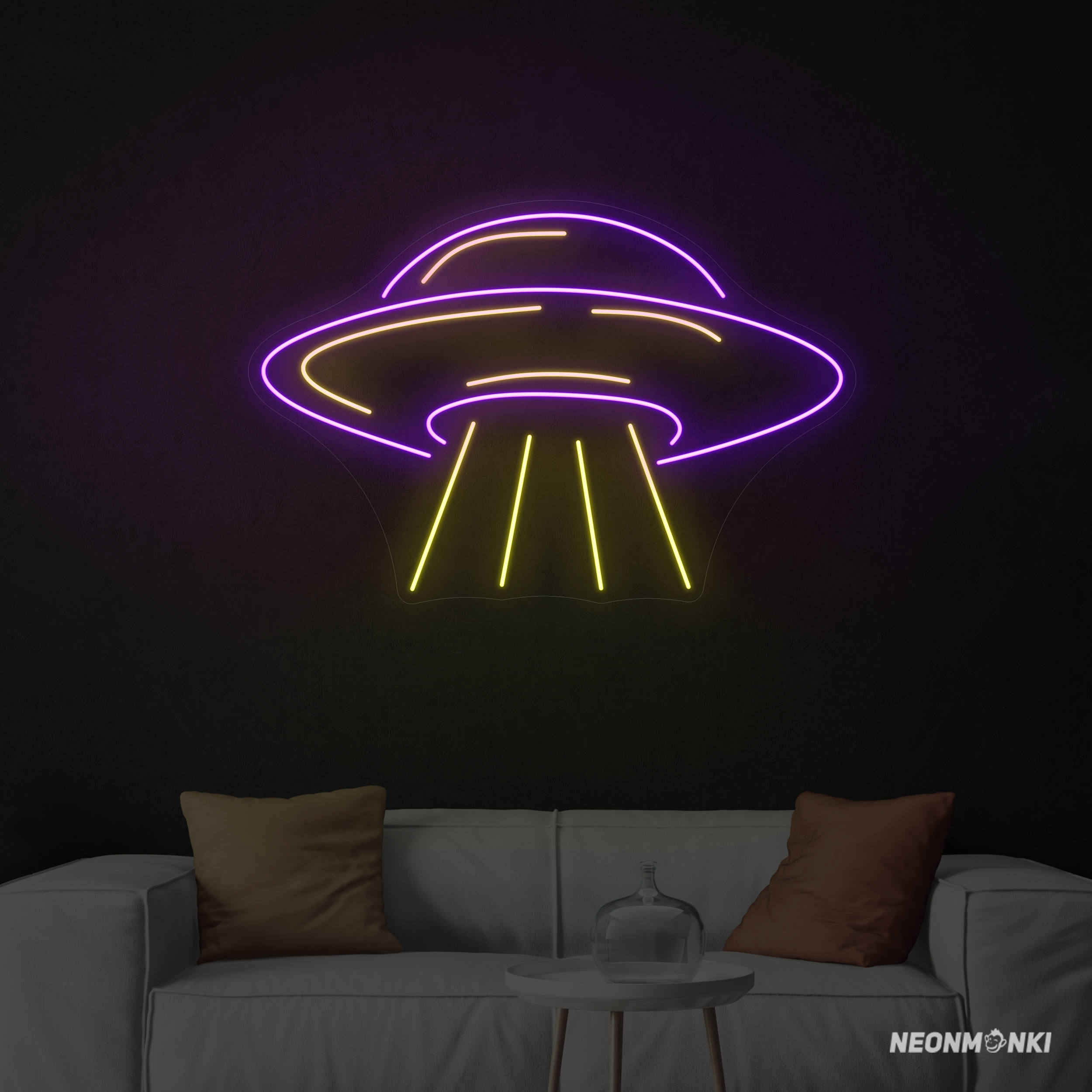 Neon UFO Schild kaufen – von NEONMONKI in Lila, Gelb & Warmweiß