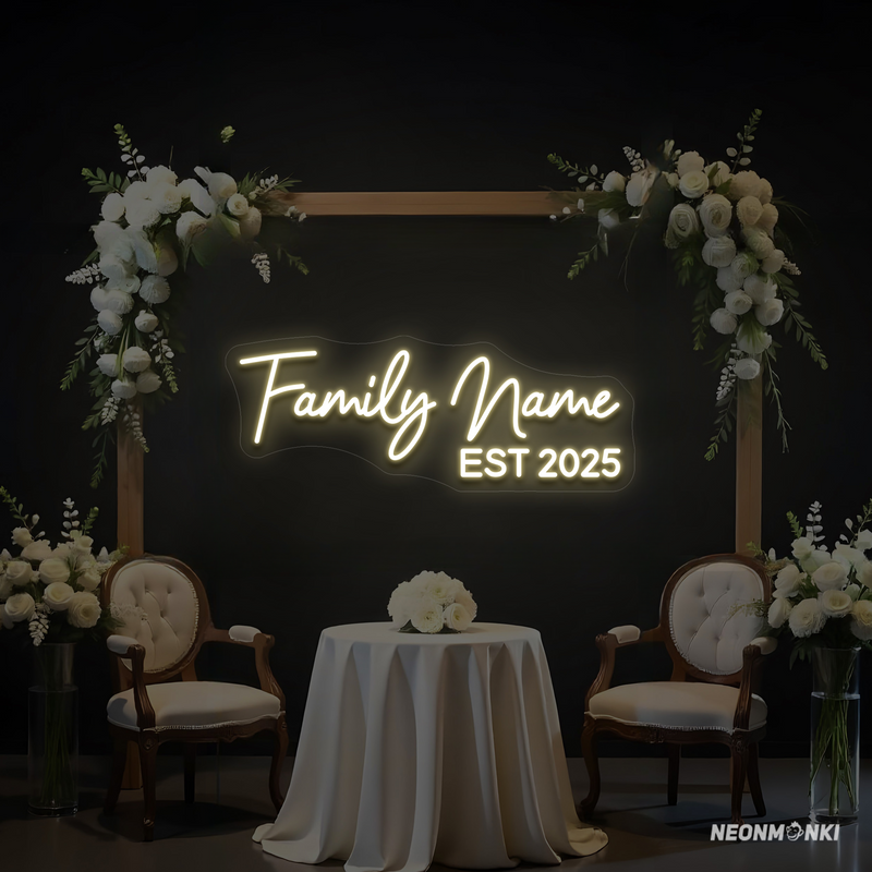 Personalisierte Neon LED Hochzeitsdeko – Euer Familienname + "EST 2025"